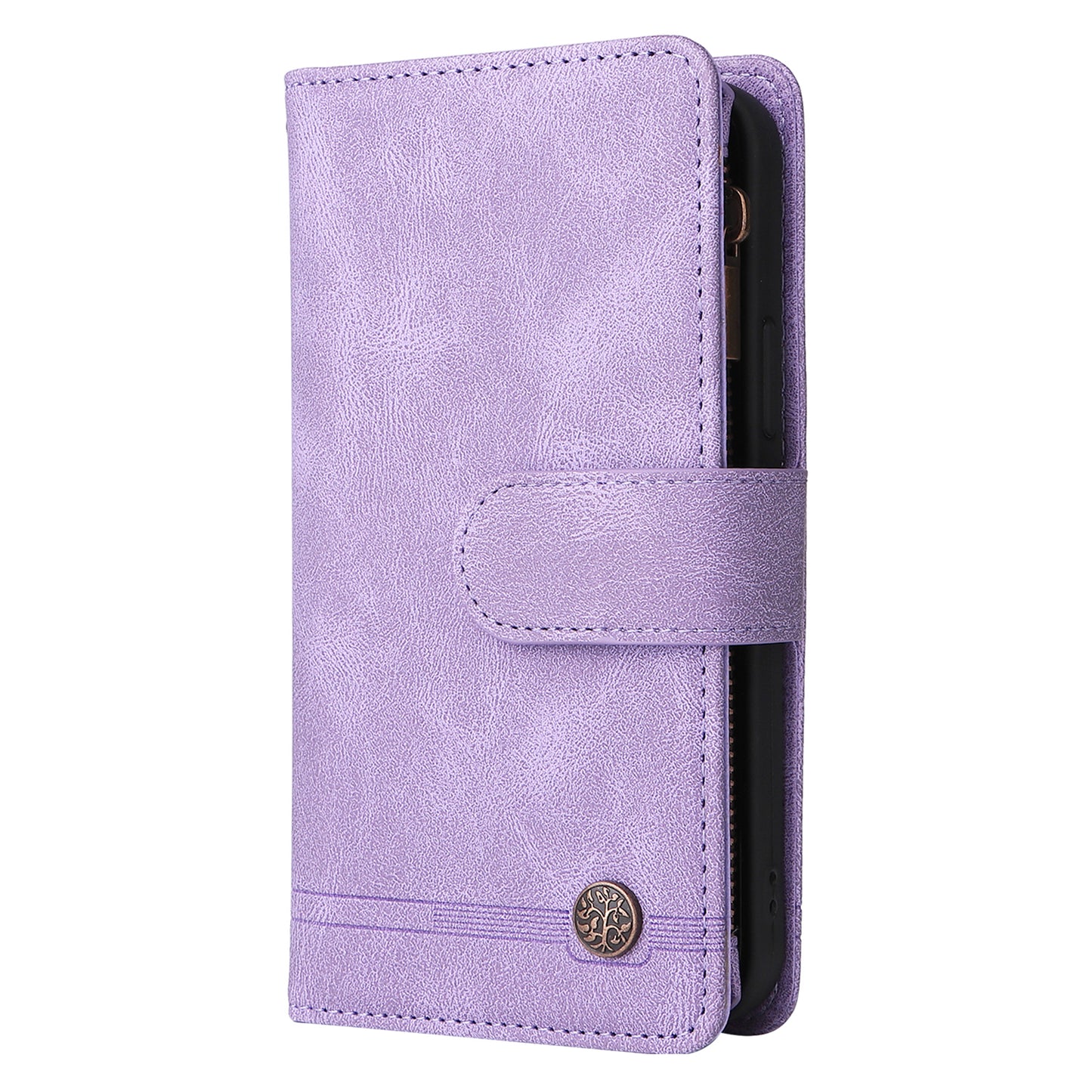 For Samsung Galaxy S24 Case PU Leather Zipper Card Slots Phone Cover - Purple