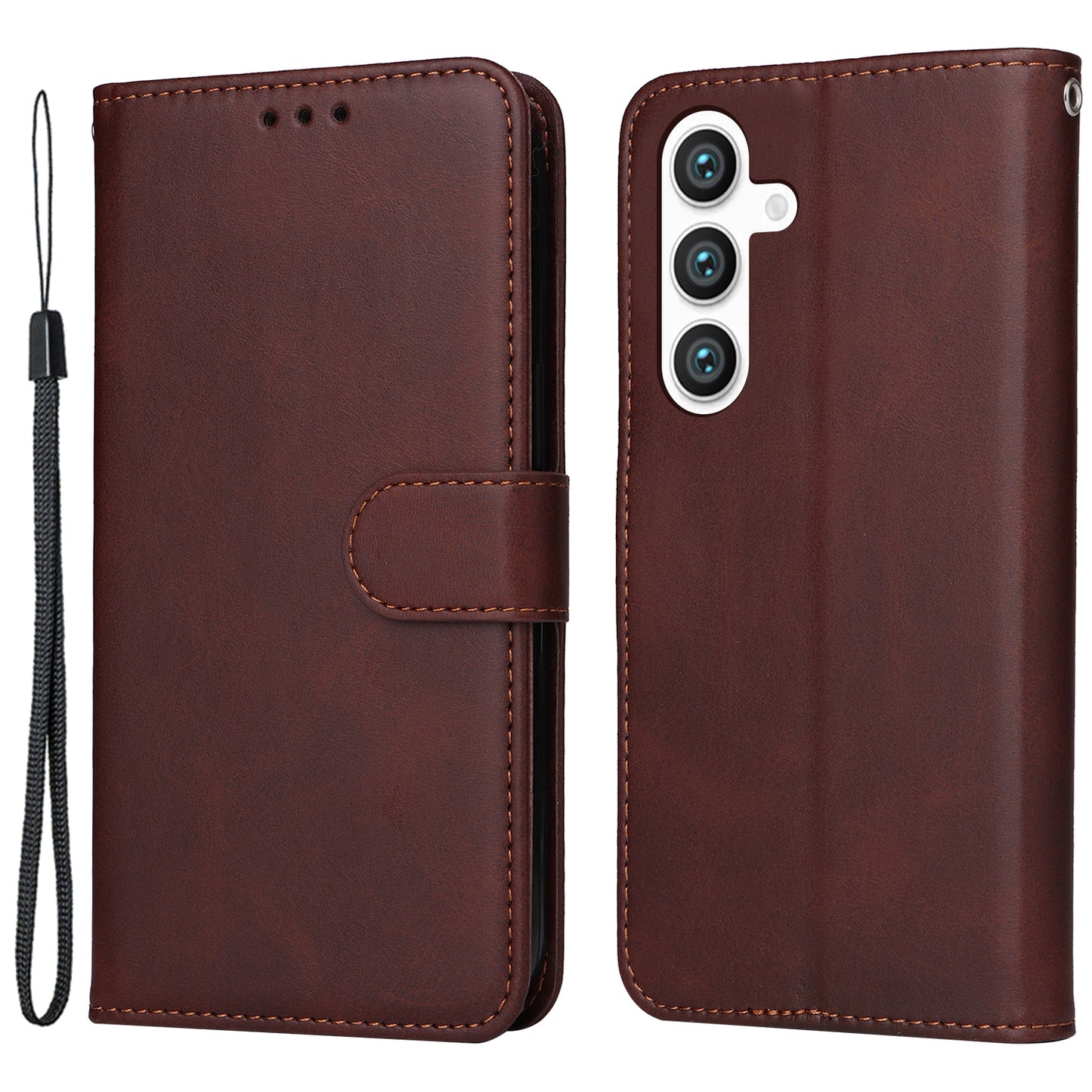 For Samsung Galaxy S24 Case PU Leather Calf Texture Stand Folio Phone Cover - Brown