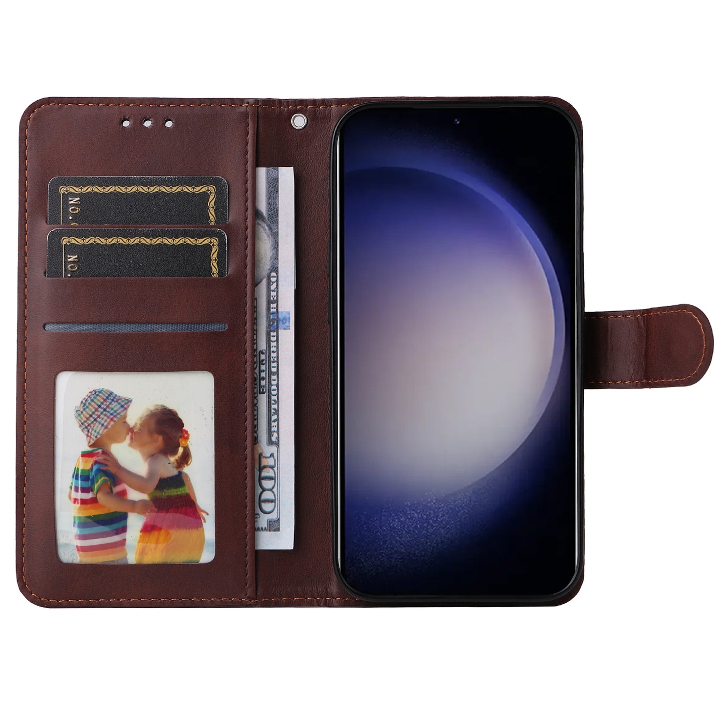 For Samsung Galaxy S24 Case PU Leather Calf Texture Stand Folio Phone Cover - Brown