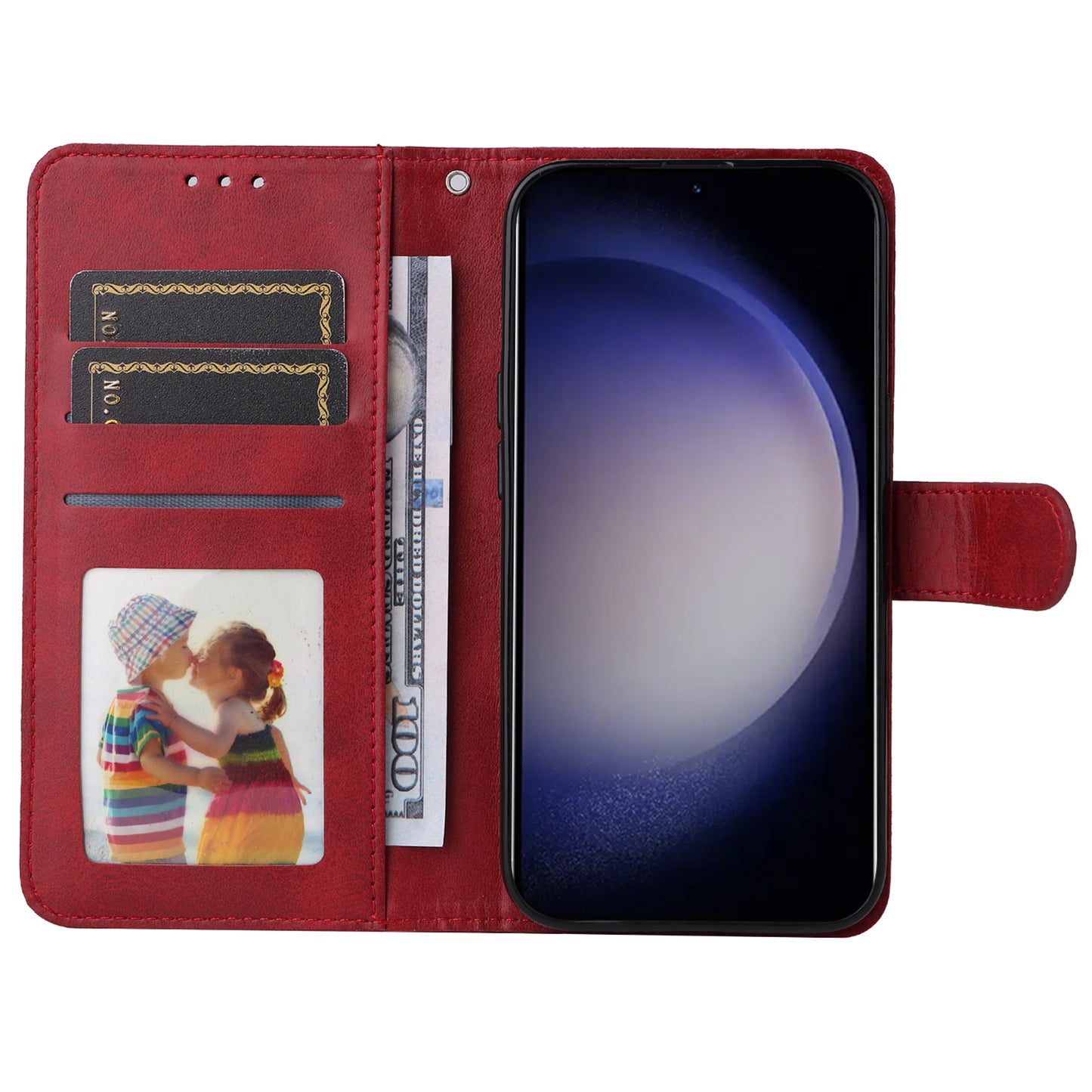 For Samsung Galaxy S24 Case PU Leather Calf Texture Stand Folio Phone Cover - Red