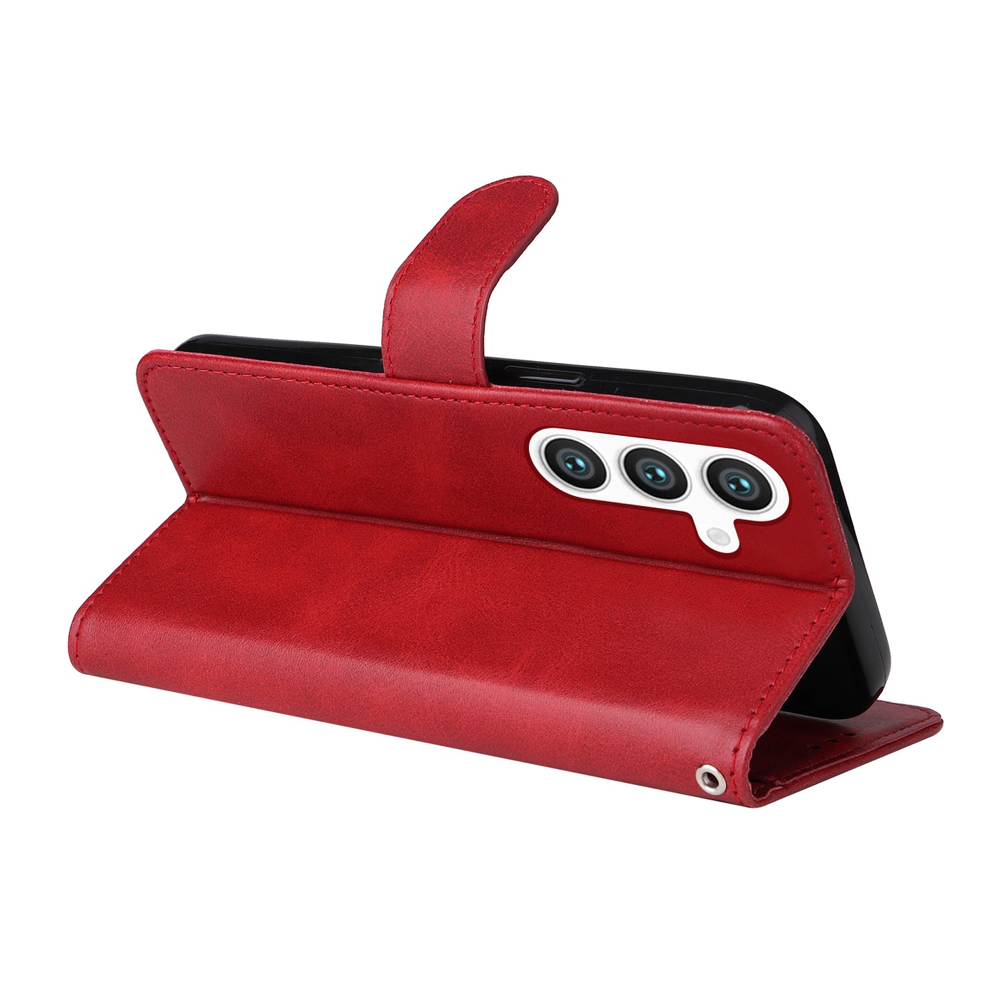 For Samsung Galaxy S24 Case PU Leather Calf Texture Stand Folio Phone Cover - Red