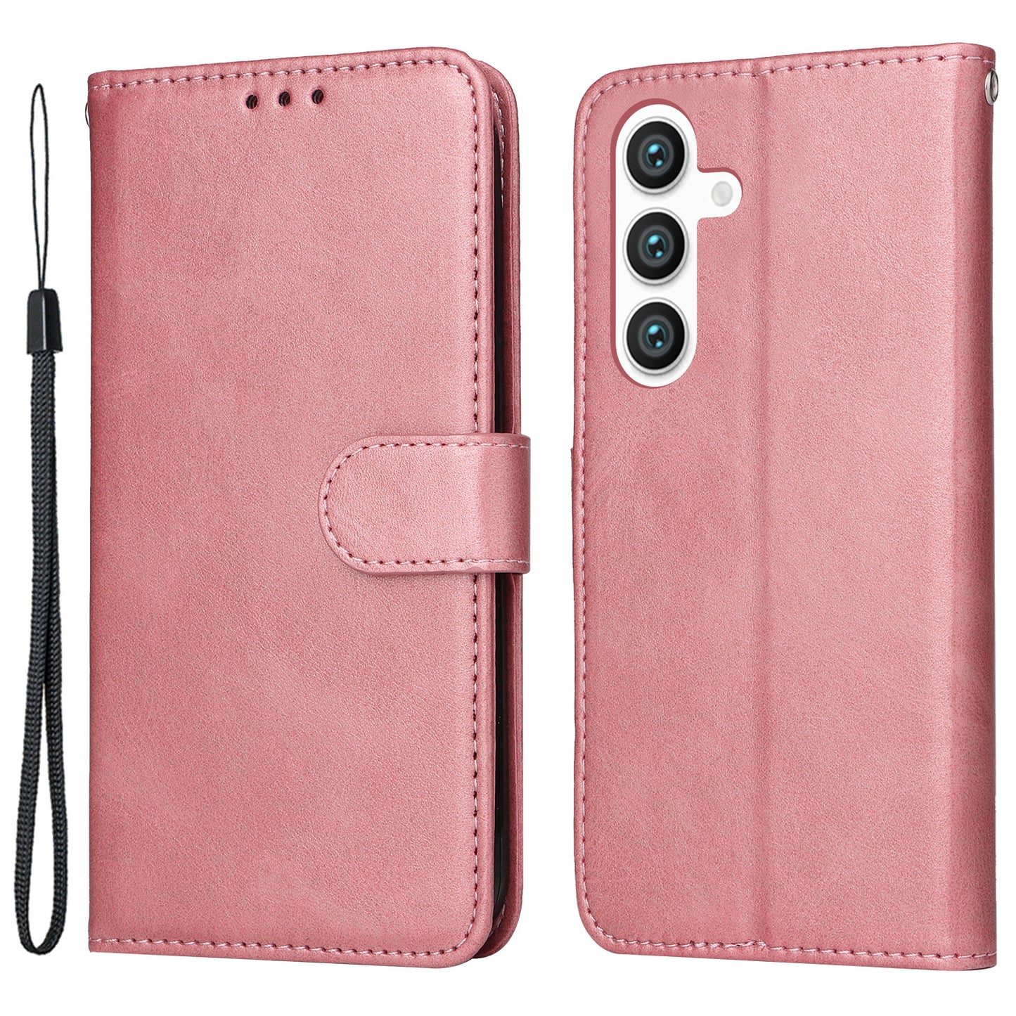 For Samsung Galaxy S24 Case PU Leather Calf Texture Stand Folio Phone Cover - Pink