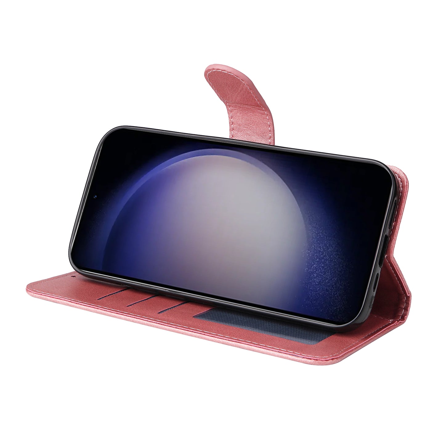 For Samsung Galaxy S24 Case PU Leather Calf Texture Stand Folio Phone Cover - Pink
