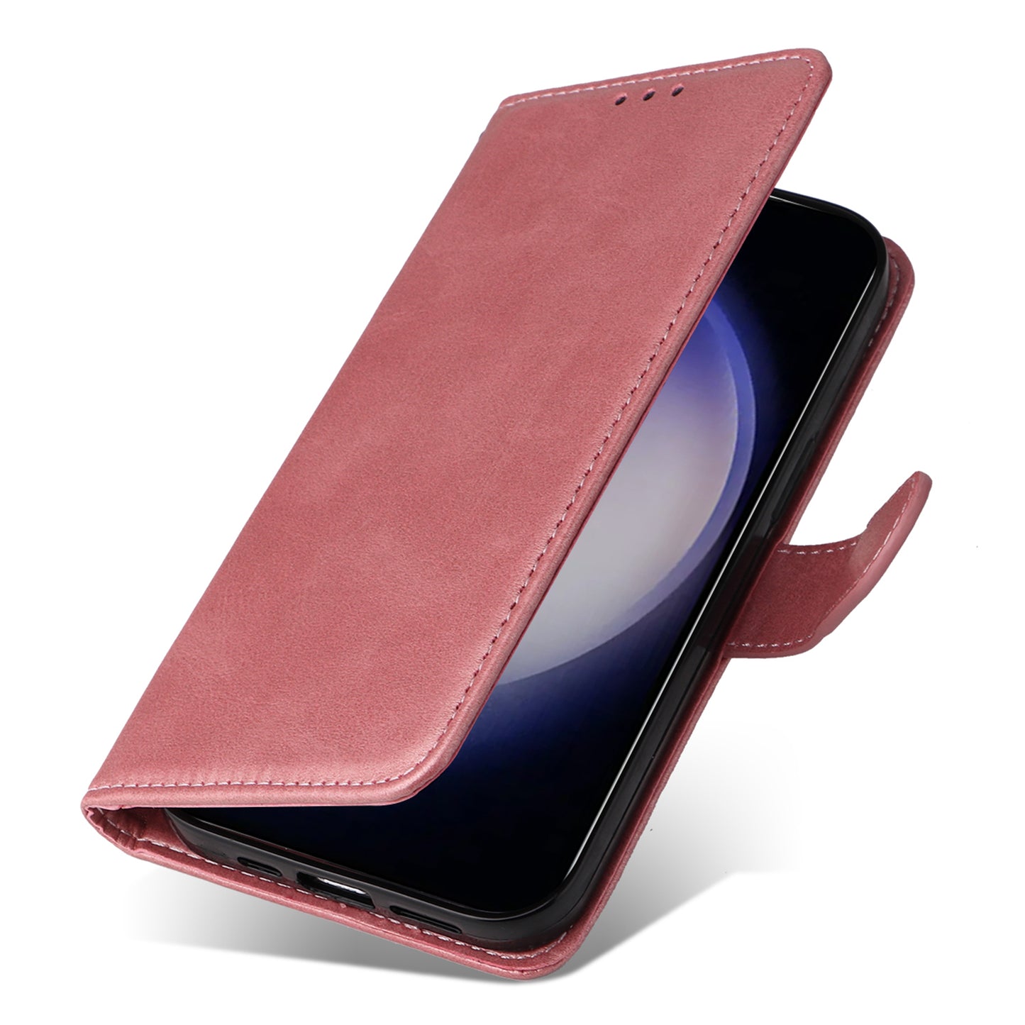 For Samsung Galaxy S24 Case PU Leather Calf Texture Stand Folio Phone Cover - Pink