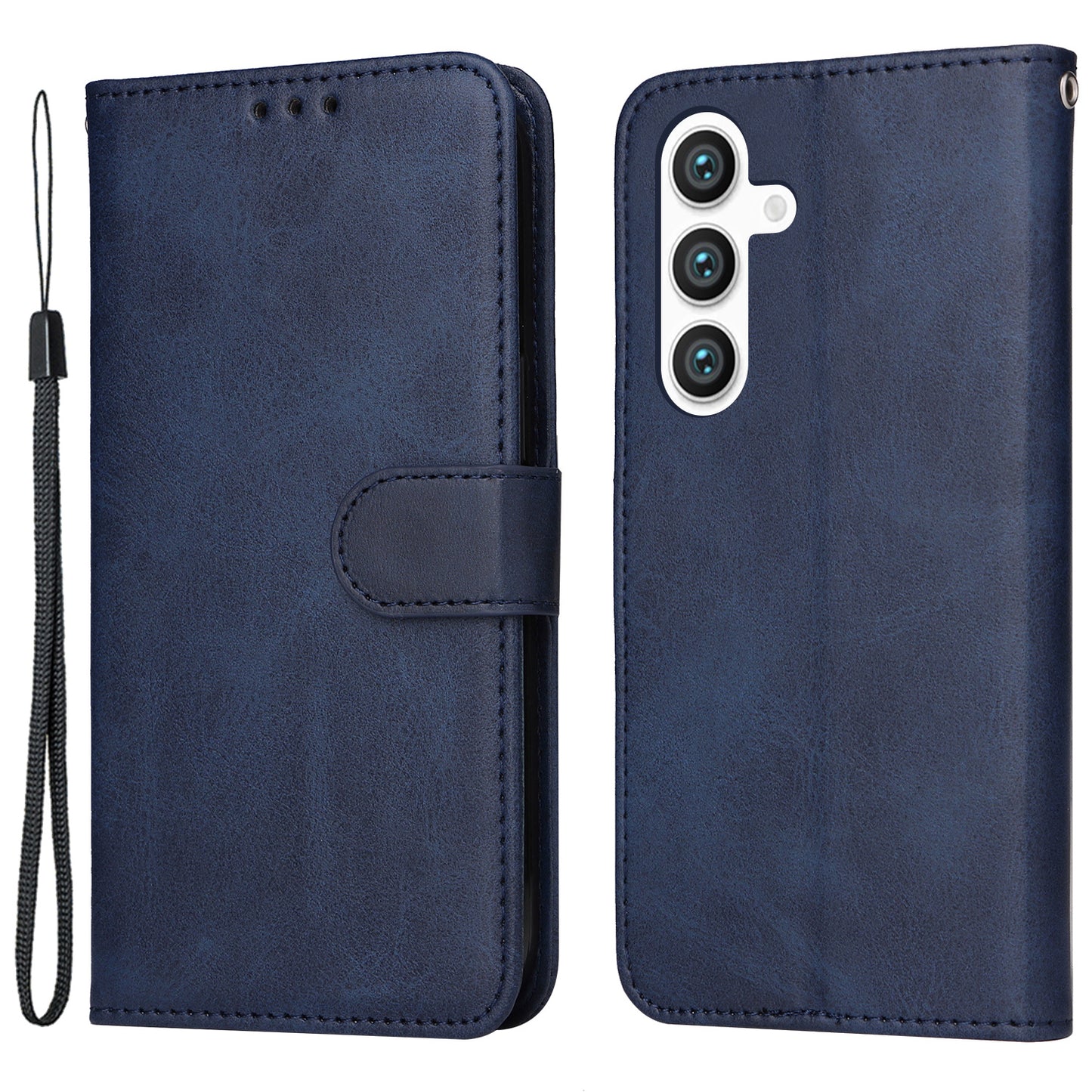 For Samsung Galaxy S24 Case PU Leather Calf Texture Stand Folio Phone Cover - Blue