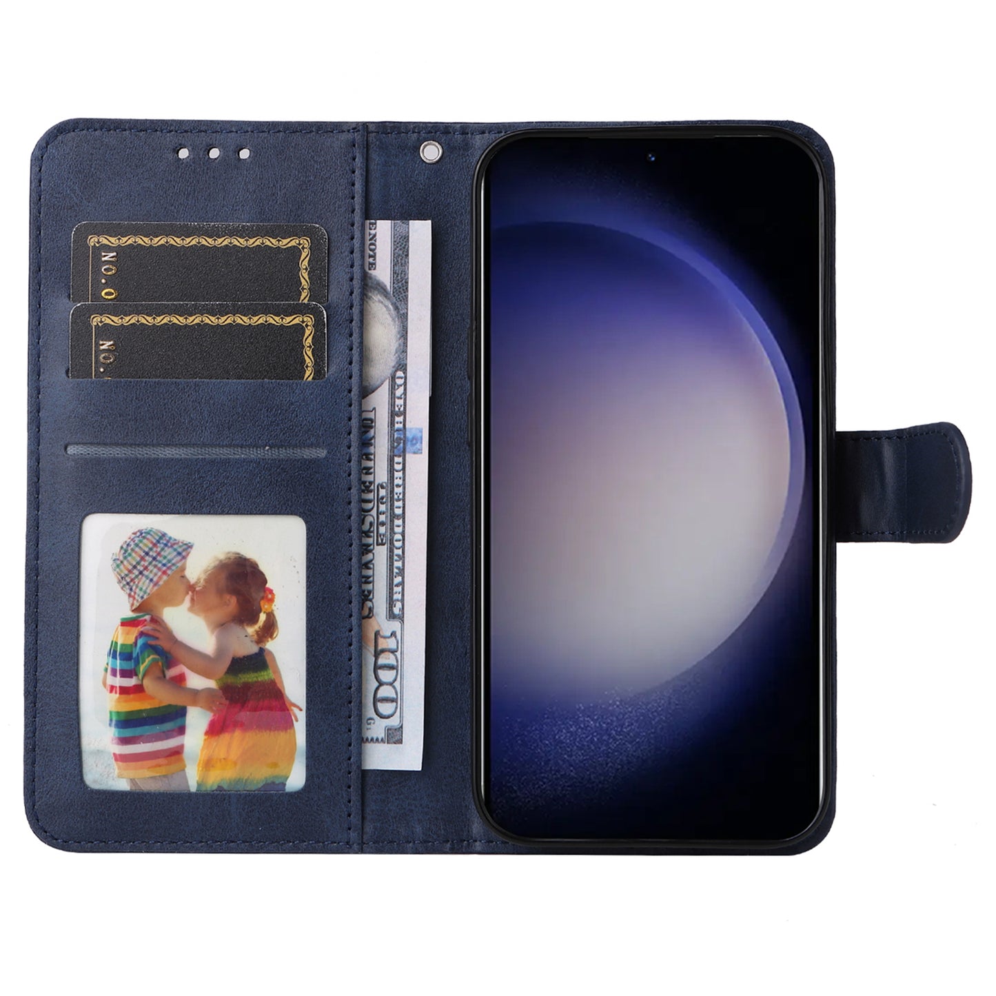 For Samsung Galaxy S24 Case PU Leather Calf Texture Stand Folio Phone Cover - Blue