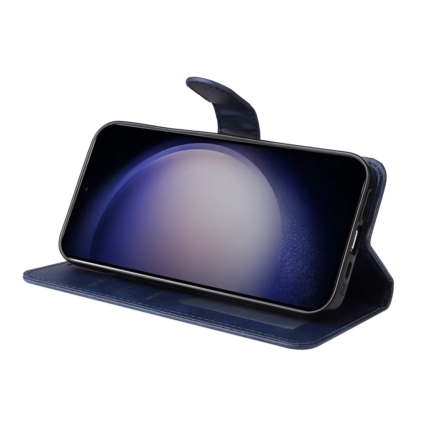 For Samsung Galaxy S24 Case PU Leather Calf Texture Stand Folio Phone Cover - Blue