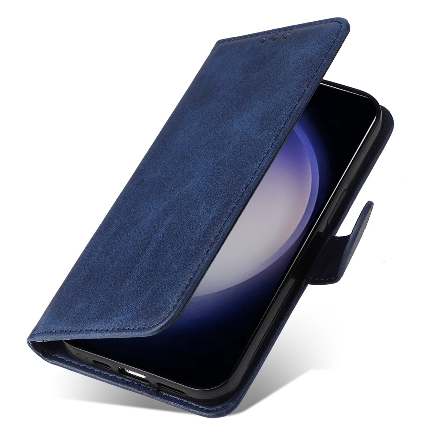 For Samsung Galaxy S24 Case PU Leather Calf Texture Stand Folio Phone Cover - Blue
