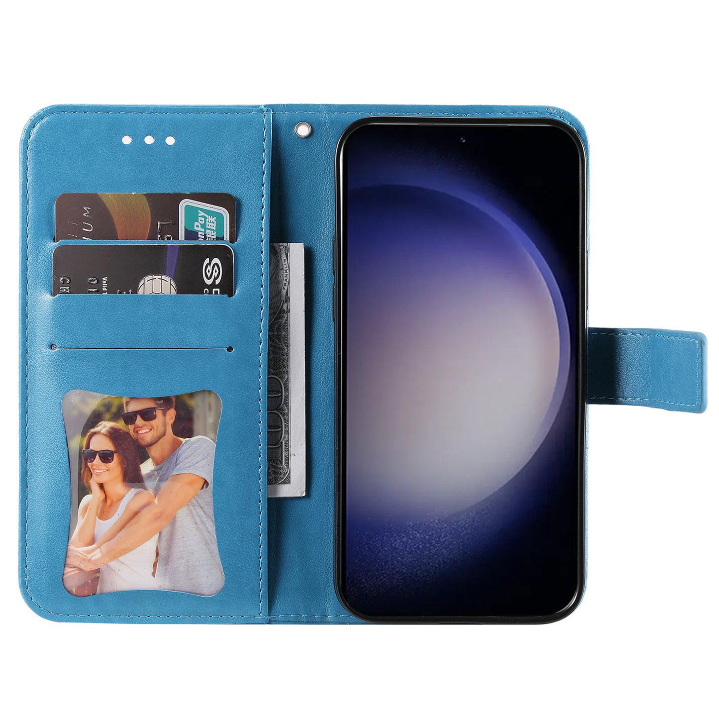 For Samsung Galaxy S24 Case Imprinted PU Leather Mobile Phone Shell Stand Wallet Cover - Blue