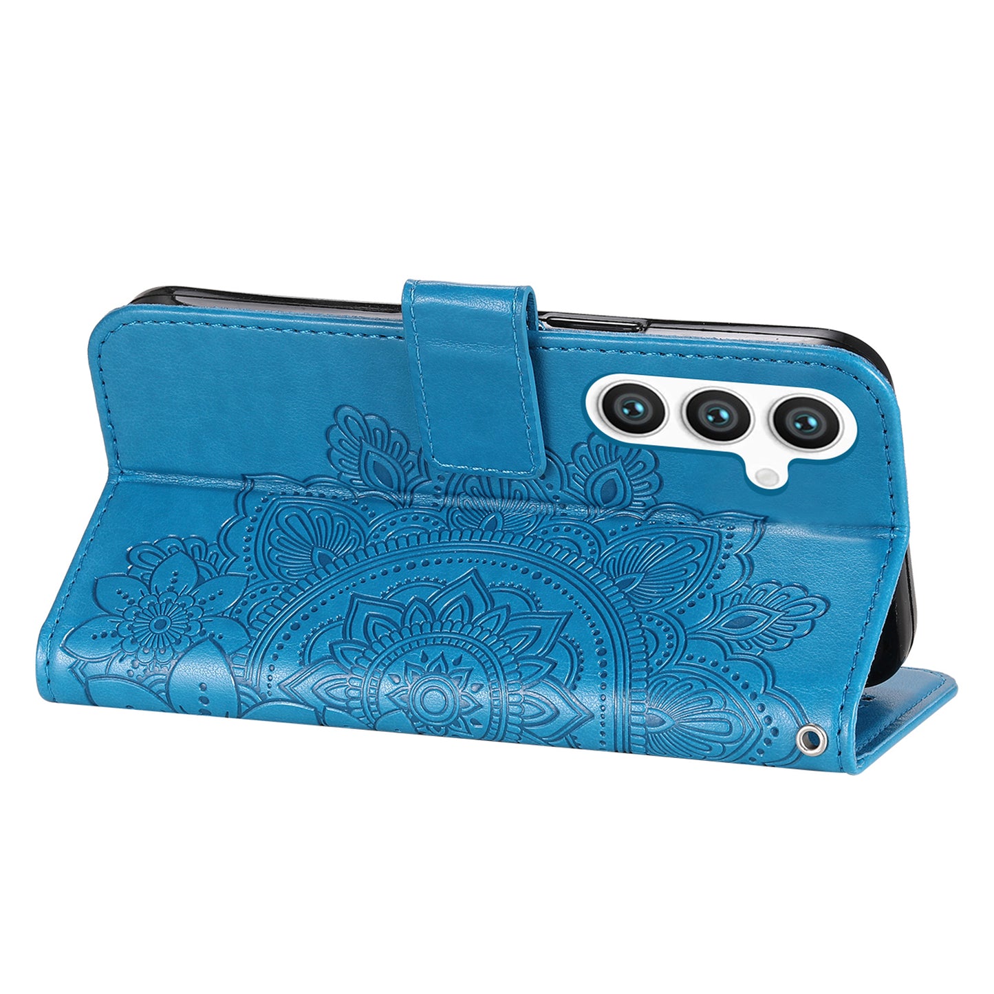 For Samsung Galaxy S24 Case Imprinted PU Leather Mobile Phone Shell Stand Wallet Cover - Blue