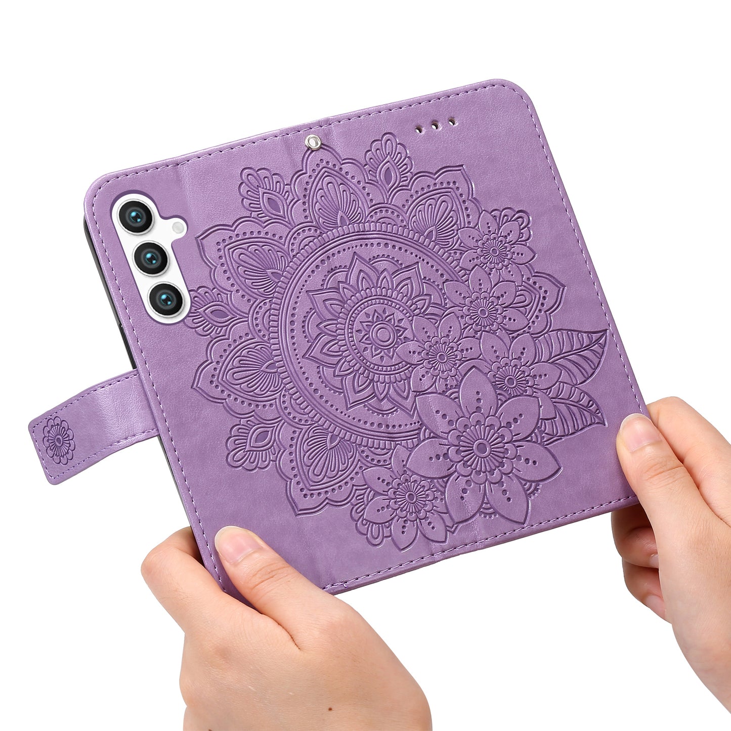 For Samsung Galaxy S24 Case Imprinted PU Leather Mobile Phone Shell Stand Wallet Cover - Purple