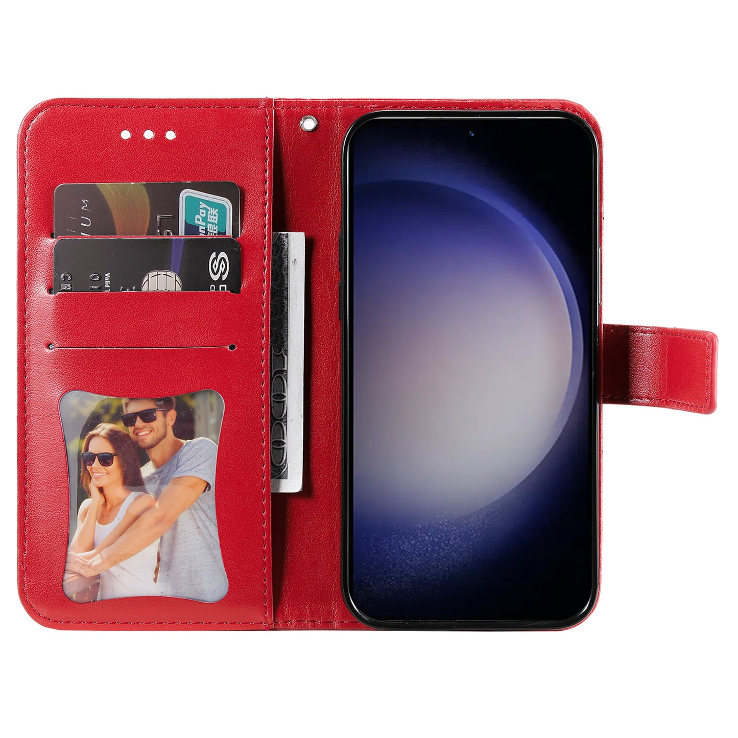 For Samsung Galaxy S24 Case Imprinted PU Leather Mobile Phone Shell Stand Wallet Cover - Red