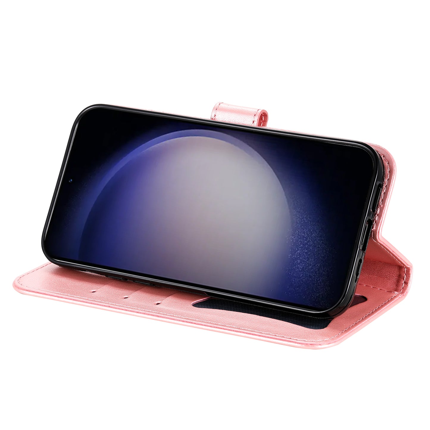 For Samsung Galaxy S24 Case Imprinted PU Leather Mobile Phone Shell Stand Wallet Cover - Pink
