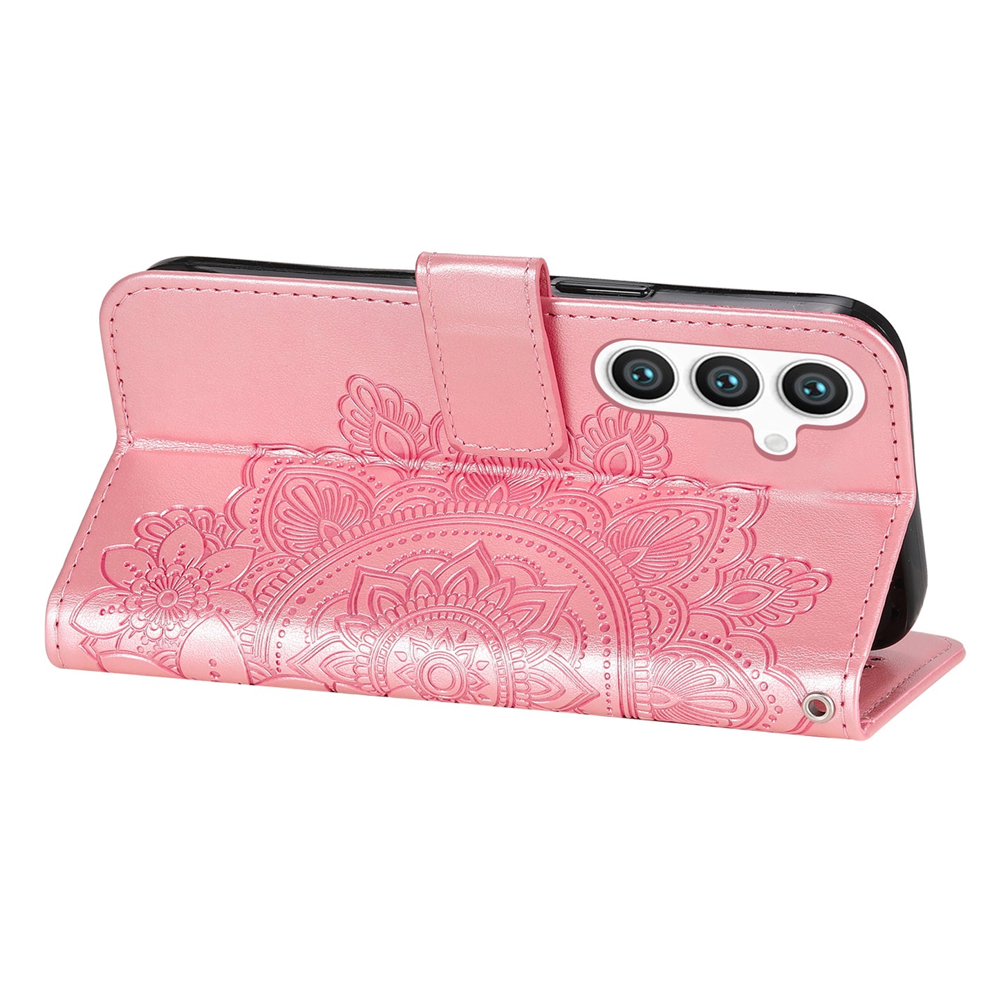 For Samsung Galaxy S24 Case Imprinted PU Leather Mobile Phone Shell Stand Wallet Cover - Pink