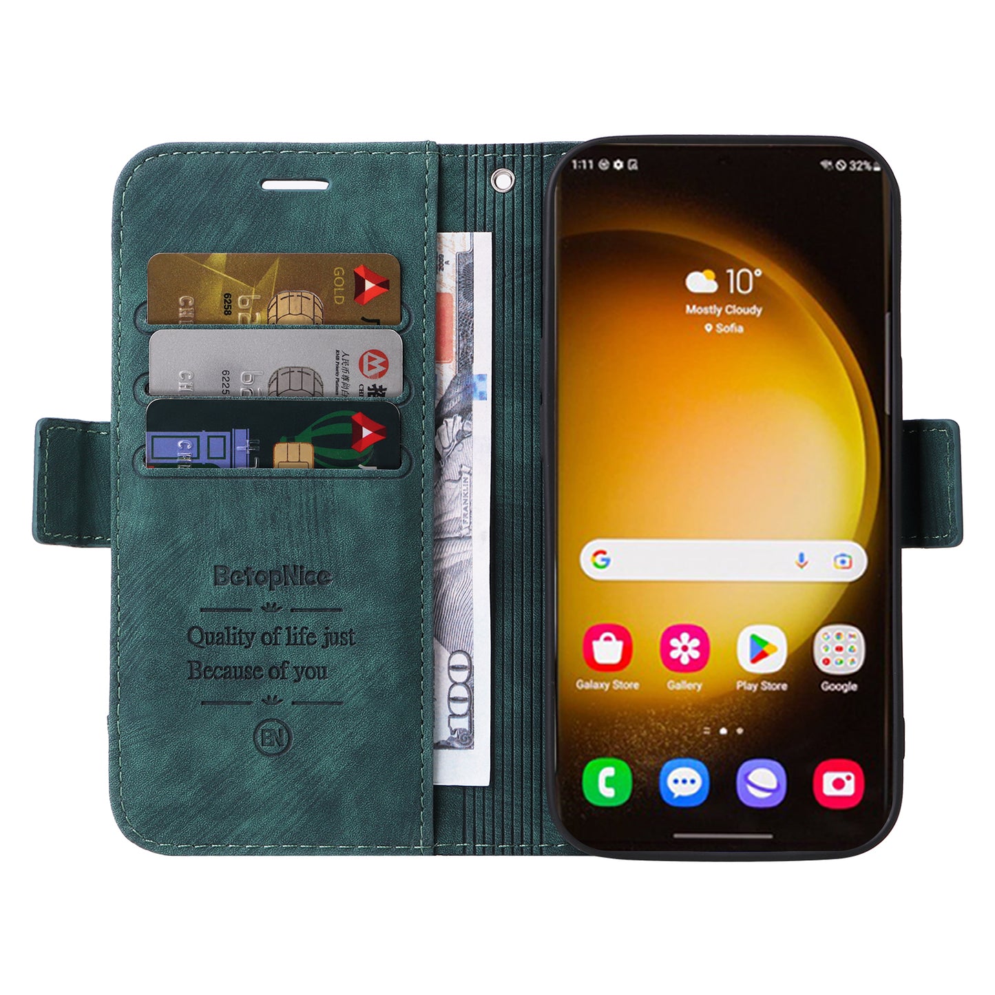 BETOPNICE 001 for Samsung Galaxy S24 Ultra Case PU Leather Stand Wallet Phone Cover - Green