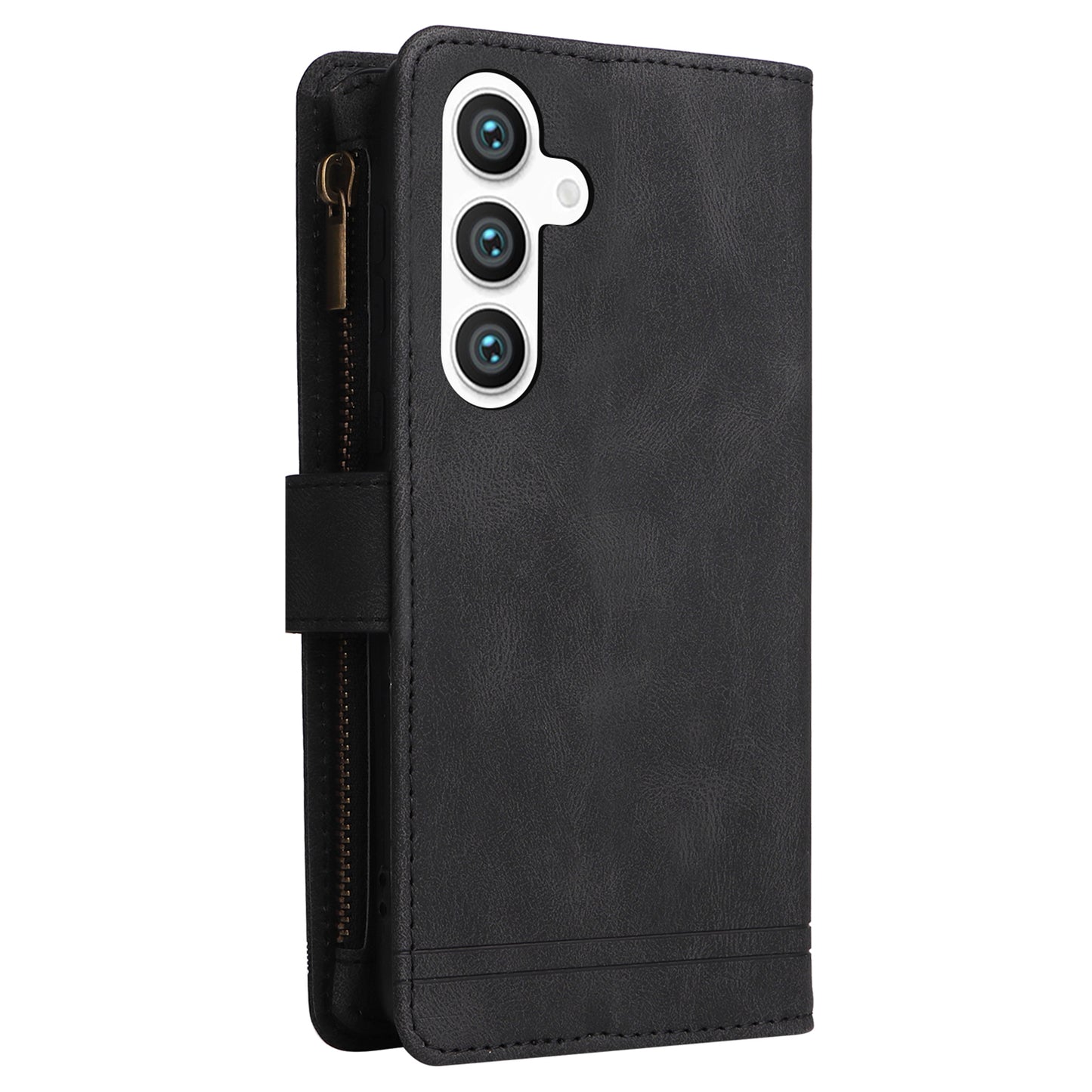 For Samsung Galaxy S24+ Case Multi Card Holder Zipper Phone Cover - Black