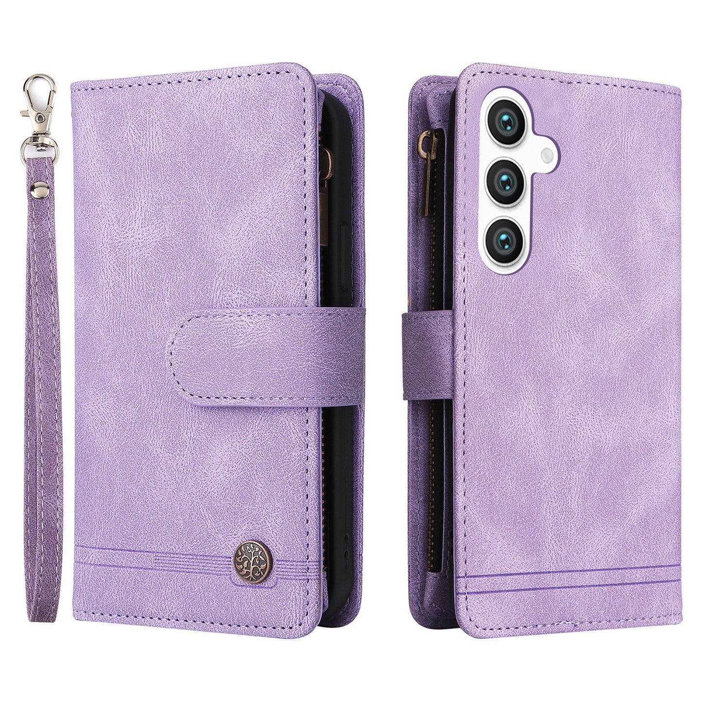 For Samsung Galaxy S24+ Case Multi Card Holder Zipper Phone Cover - Purple