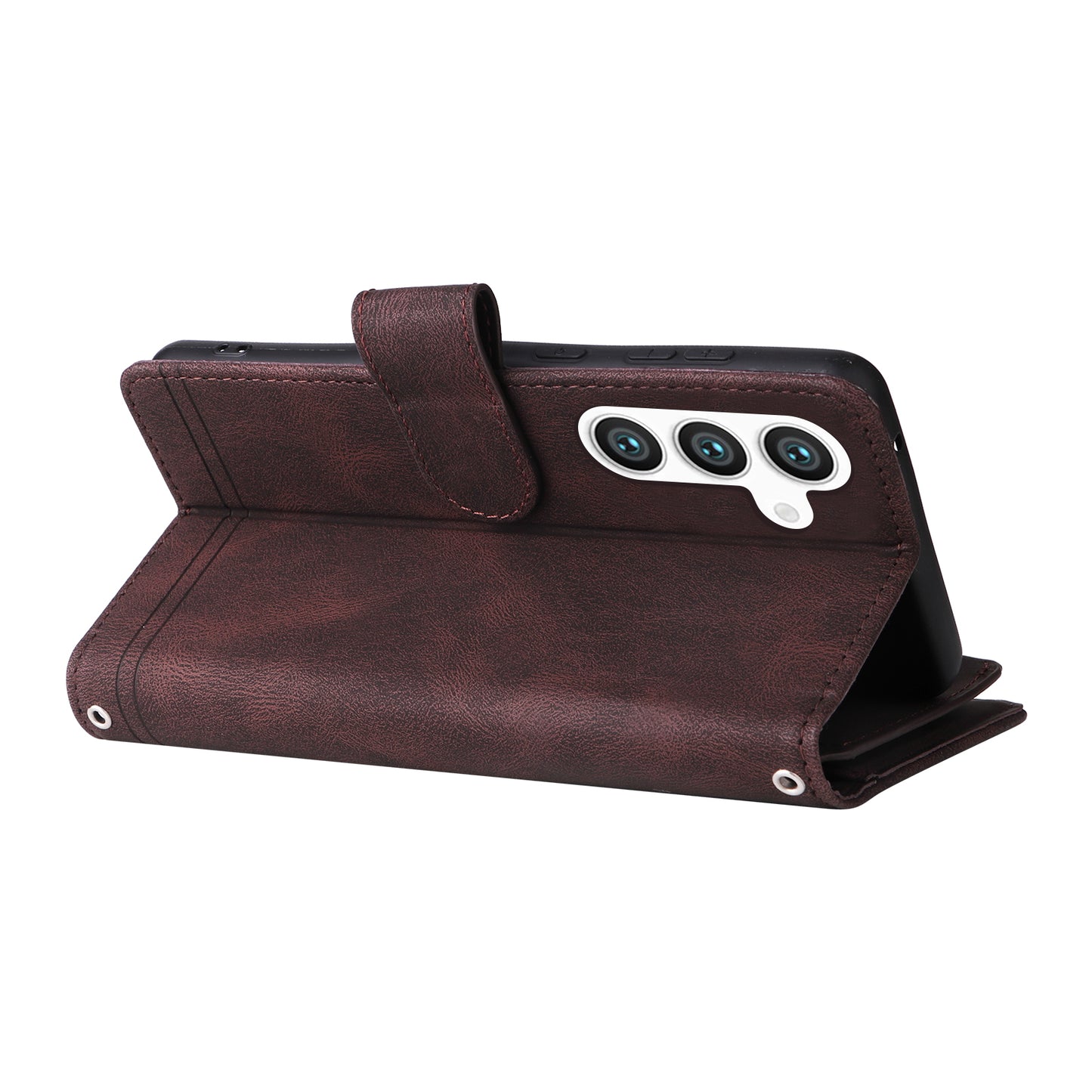 For Samsung Galaxy S24+ Case Multi Card Holder Zipper Phone Cover - Brown