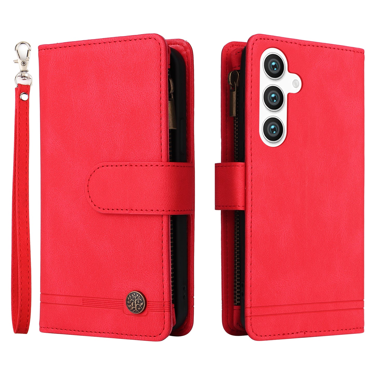 For Samsung Galaxy S24+ Case Multi Card Holder Zipper Phone Cover - Red