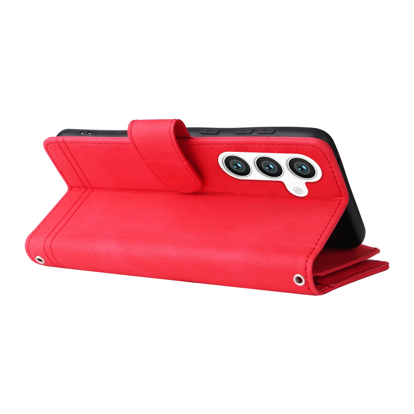For Samsung Galaxy S24+ Case Multi Card Holder Zipper Phone Cover - Red