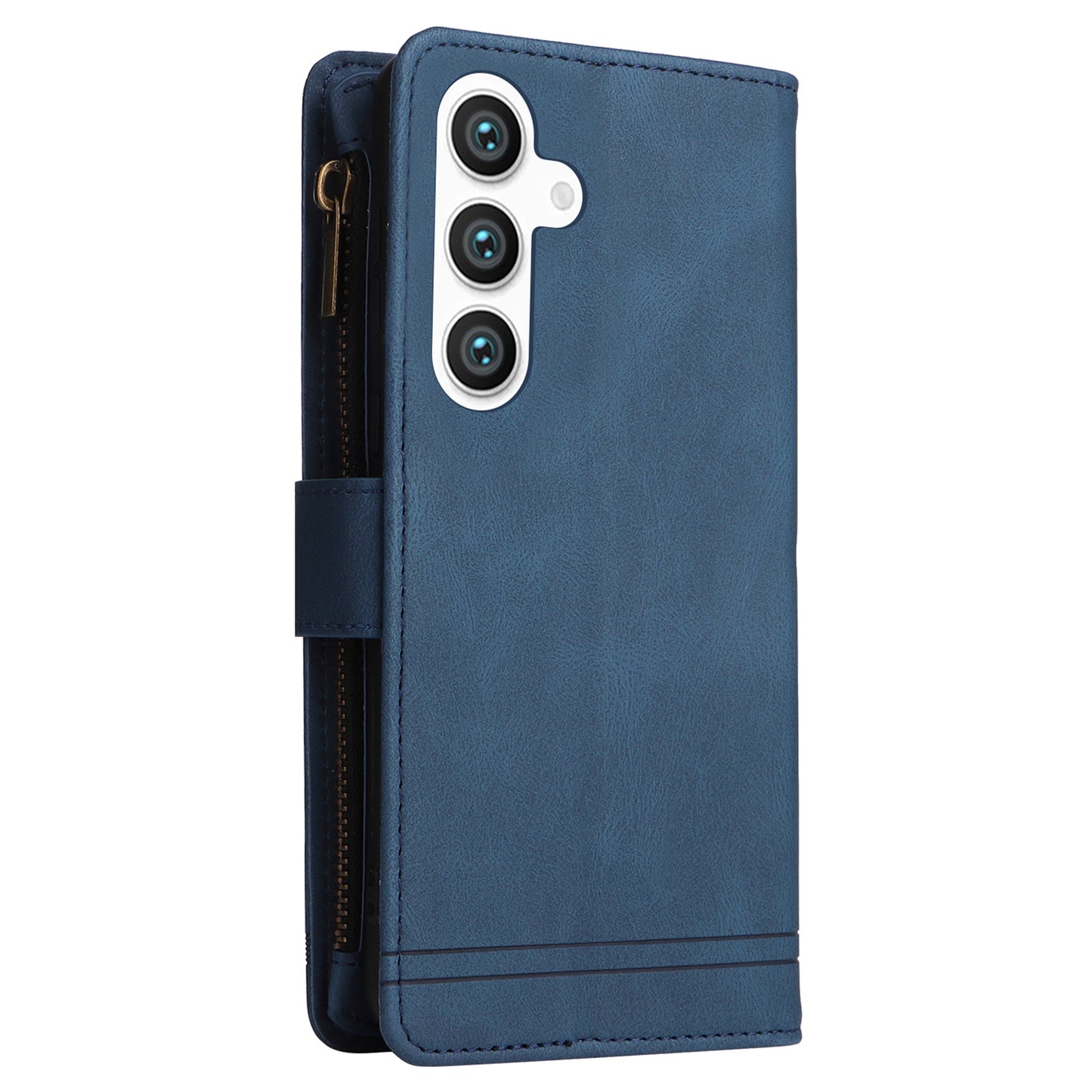 For Samsung Galaxy S24+ Case Multi Card Holder Zipper Phone Cover - Blue