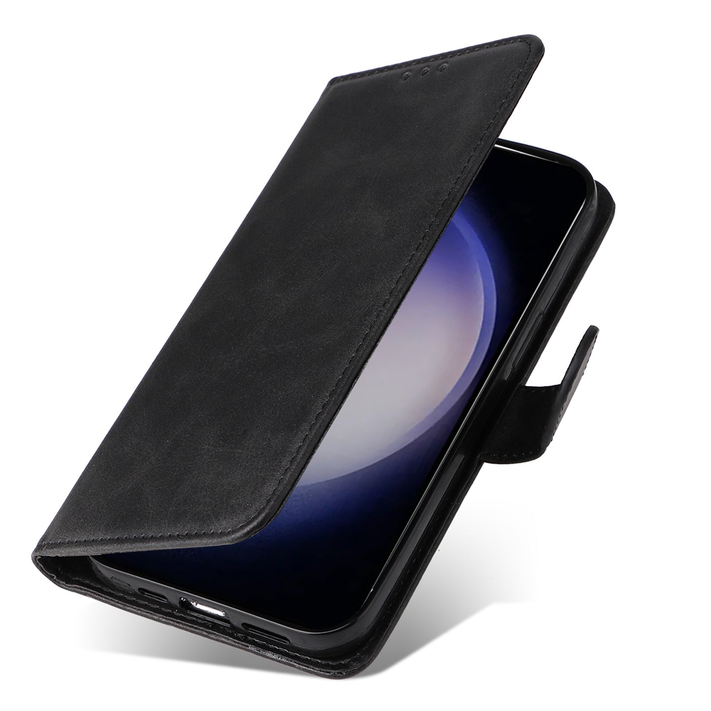 For Samsung Galaxy S24+ Case Wallet PU Leather Calf Texture Phone Cover - Black
