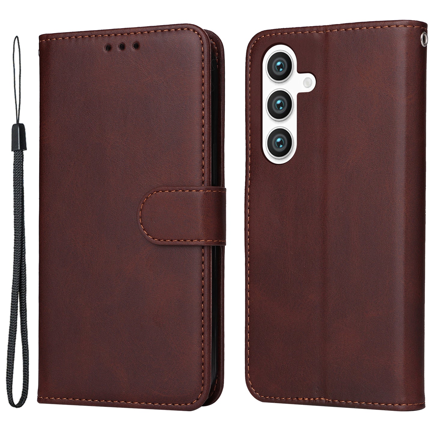 For Samsung Galaxy S24+ Case Wallet PU Leather Calf Texture Phone Cover - Brown