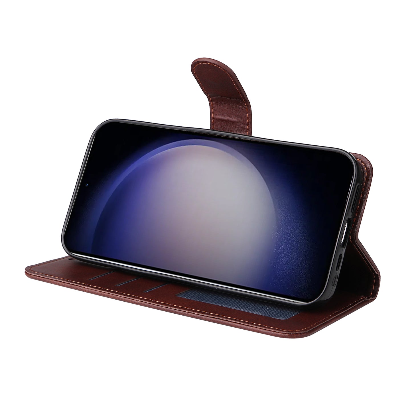 For Samsung Galaxy S24+ Case Wallet PU Leather Calf Texture Phone Cover - Brown