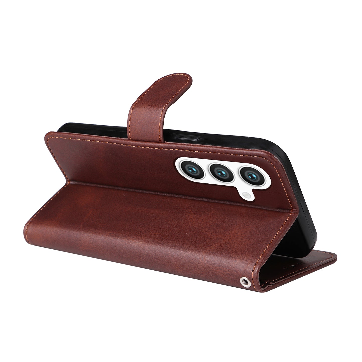 For Samsung Galaxy S24+ Case Wallet PU Leather Calf Texture Phone Cover - Brown