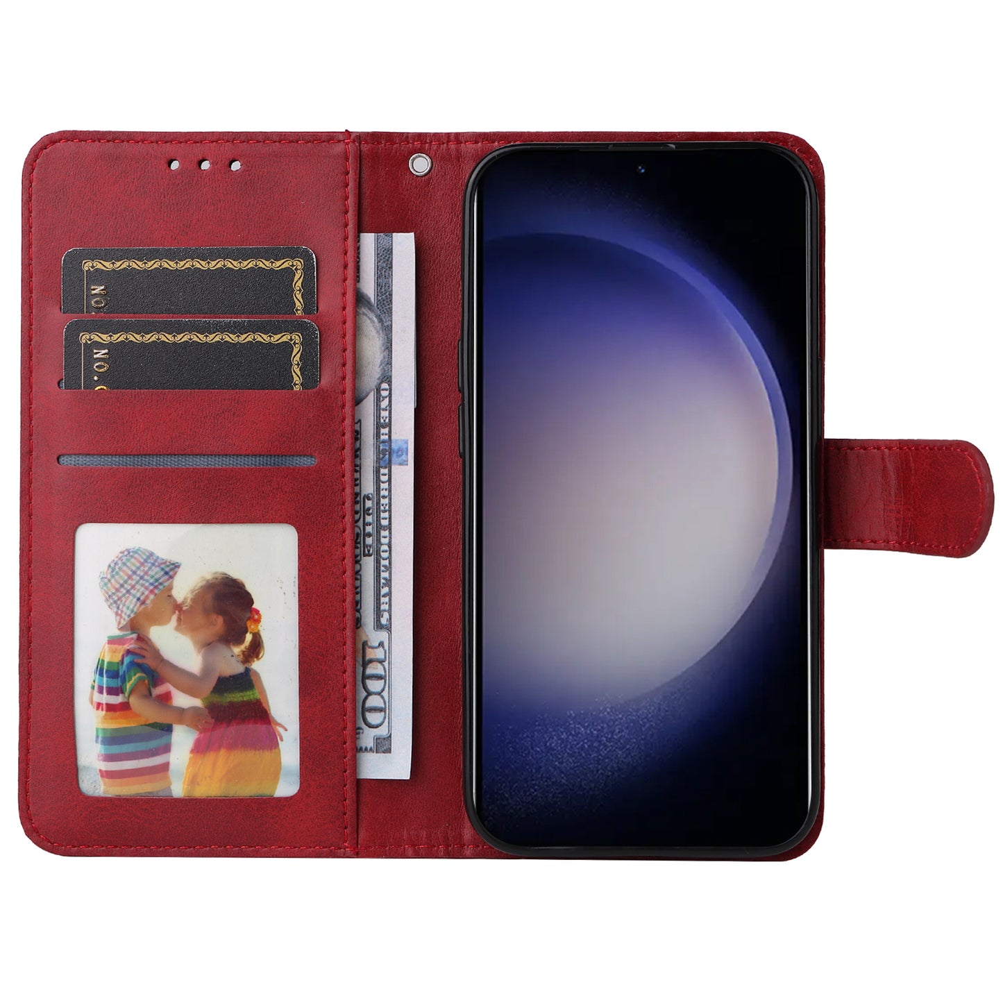 For Samsung Galaxy S24+ Case Wallet PU Leather Calf Texture Phone Cover - Red
