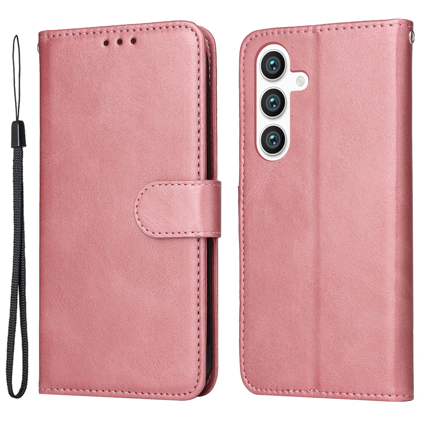 For Samsung Galaxy S24+ Case Wallet PU Leather Calf Texture Phone Cover - Pink