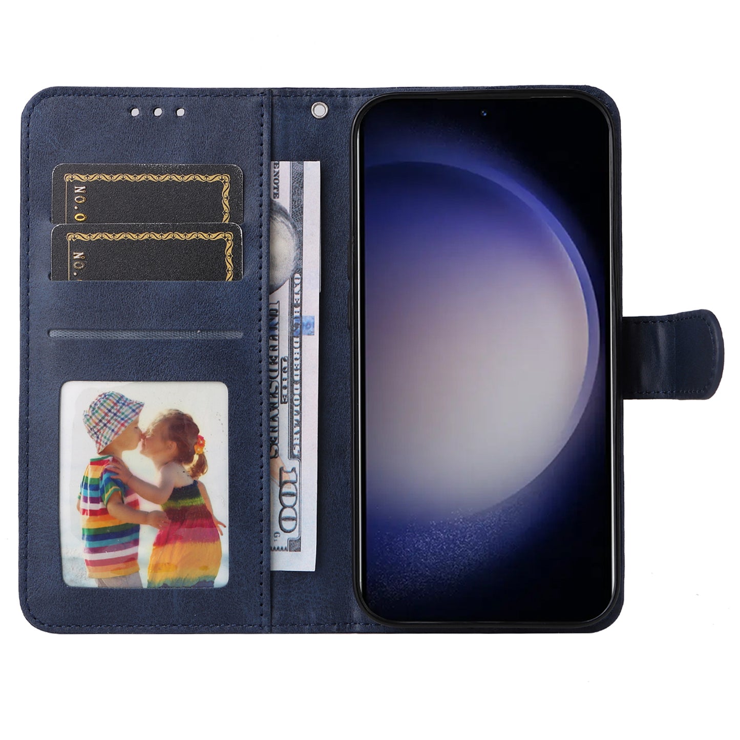 For Samsung Galaxy S24+ Case Wallet PU Leather Calf Texture Phone Cover - Blue