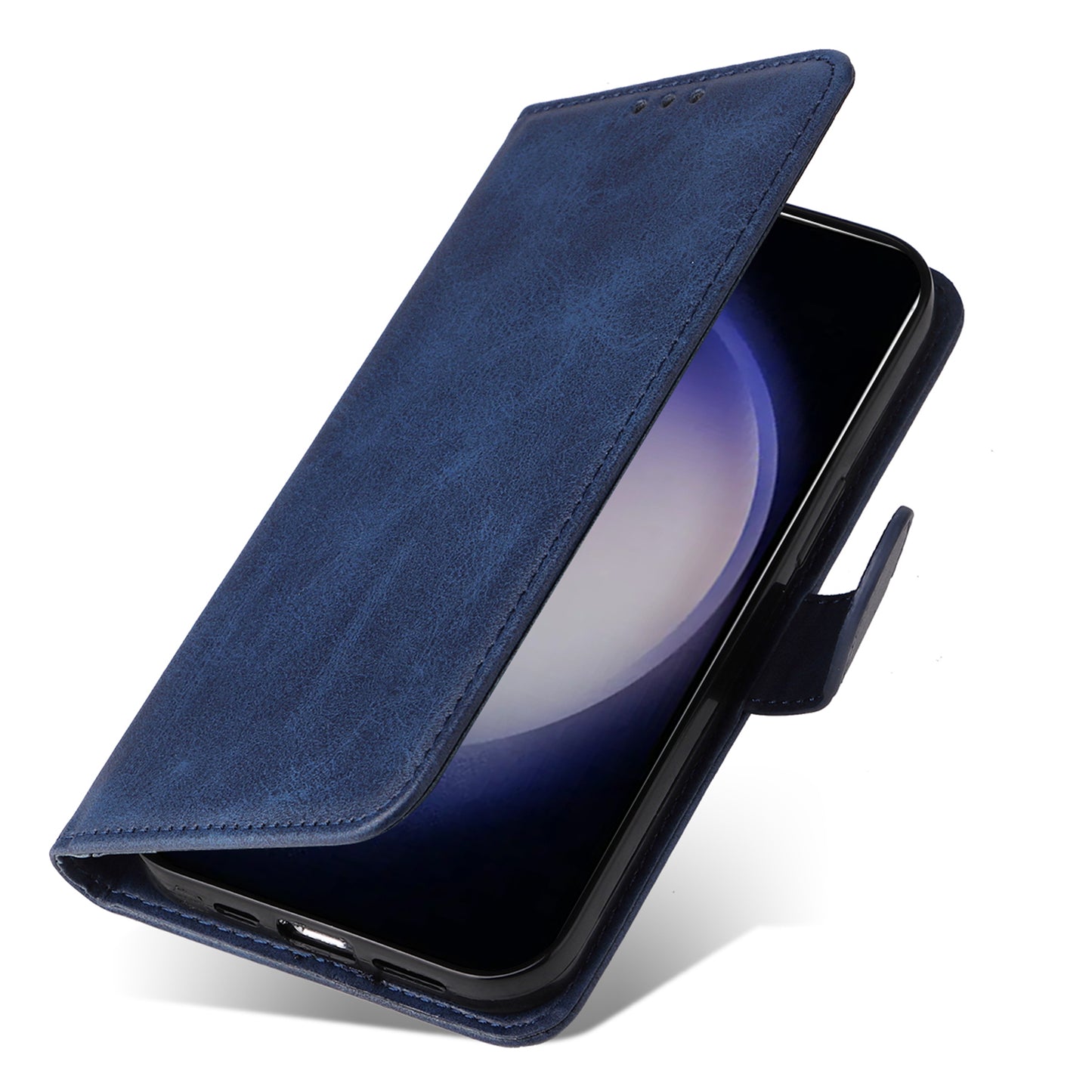 For Samsung Galaxy S24+ Case Wallet PU Leather Calf Texture Phone Cover - Blue