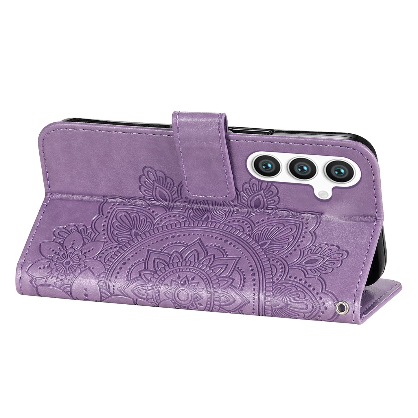 For Samsung Galaxy S24+ Case Stand Wallet Imprinted PU Leather Mobile Phone Shell Cover - Purple