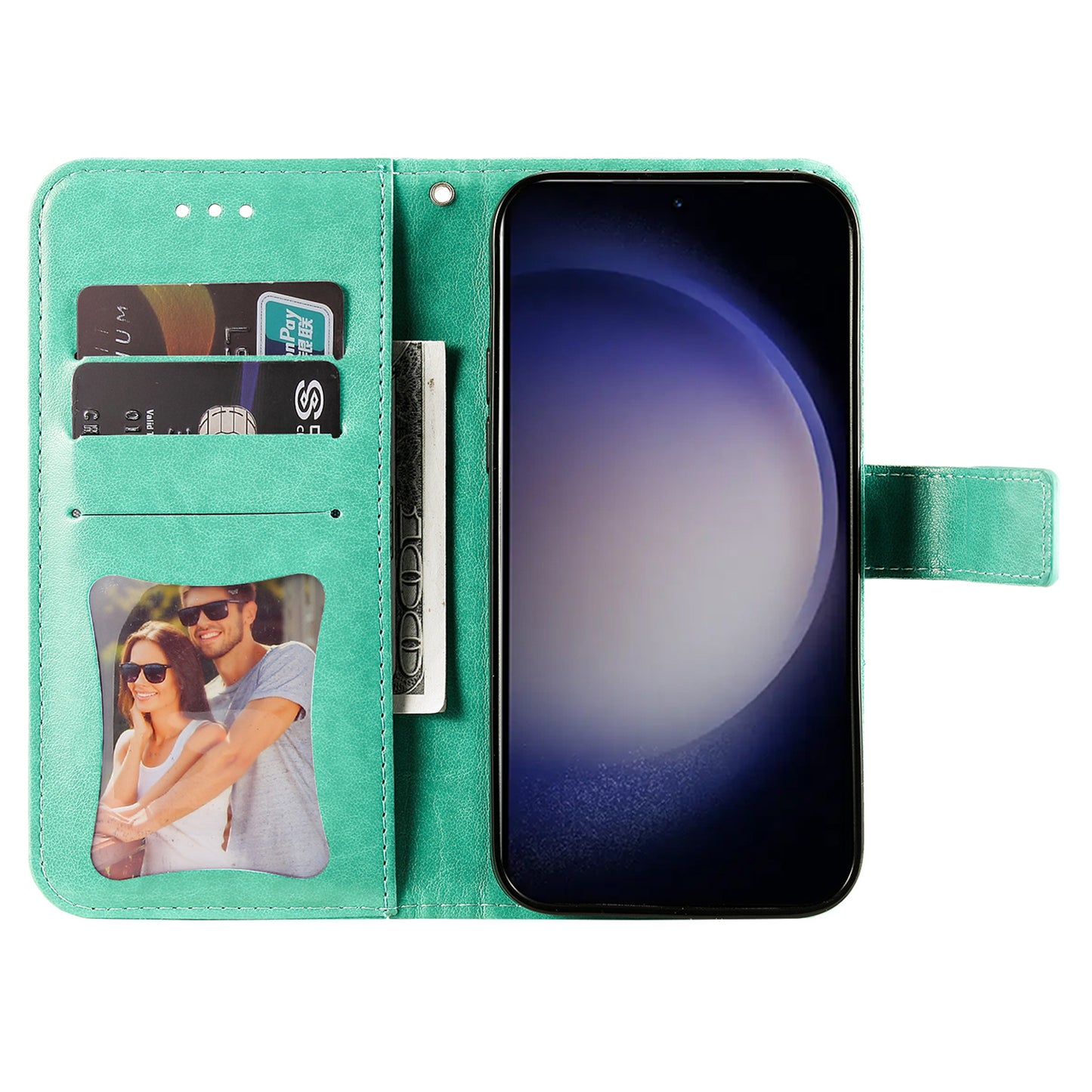 For Samsung Galaxy S24+ Case Stand Wallet Imprinted PU Leather Mobile Phone Shell Cover - Green