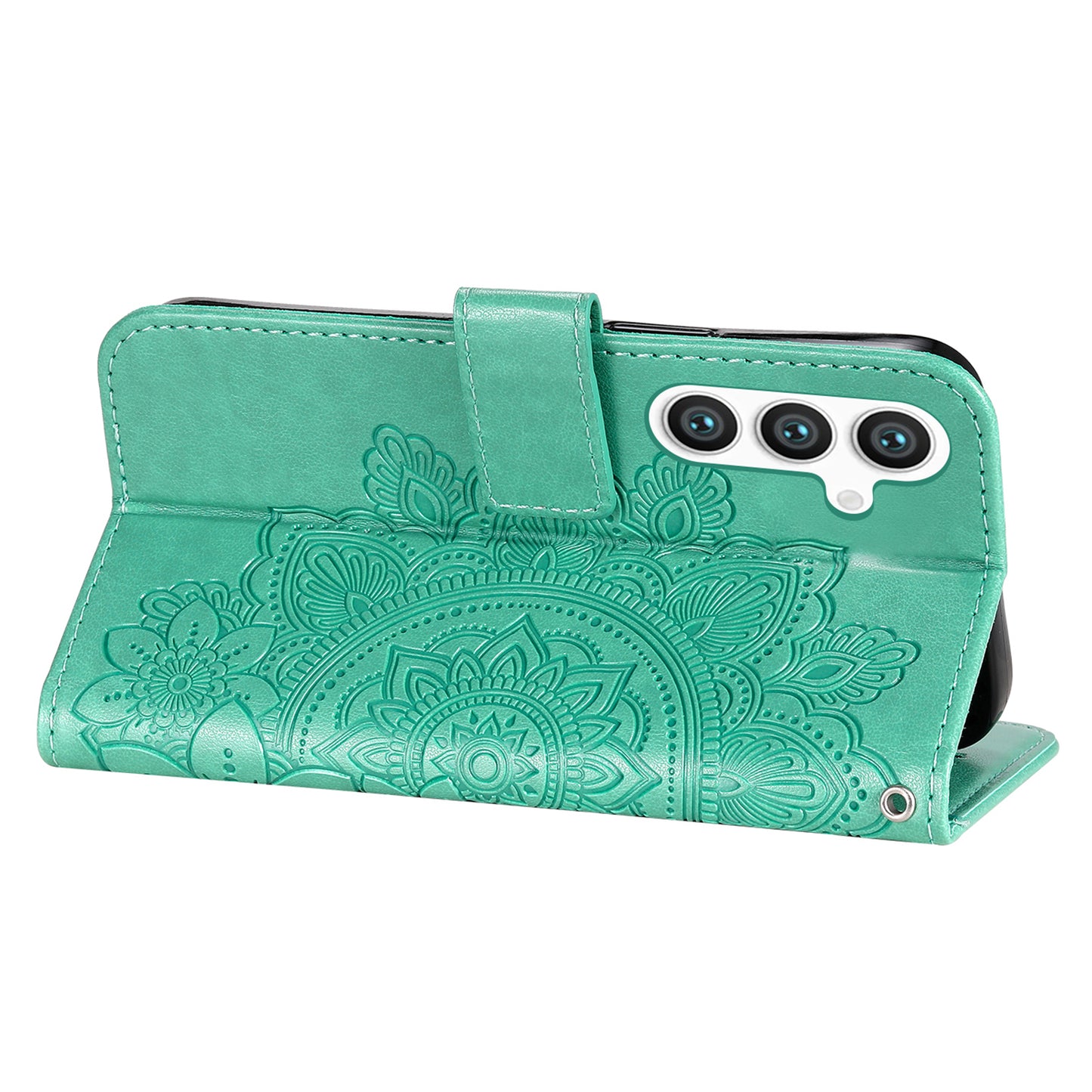 For Samsung Galaxy S24+ Case Stand Wallet Imprinted PU Leather Mobile Phone Shell Cover - Green