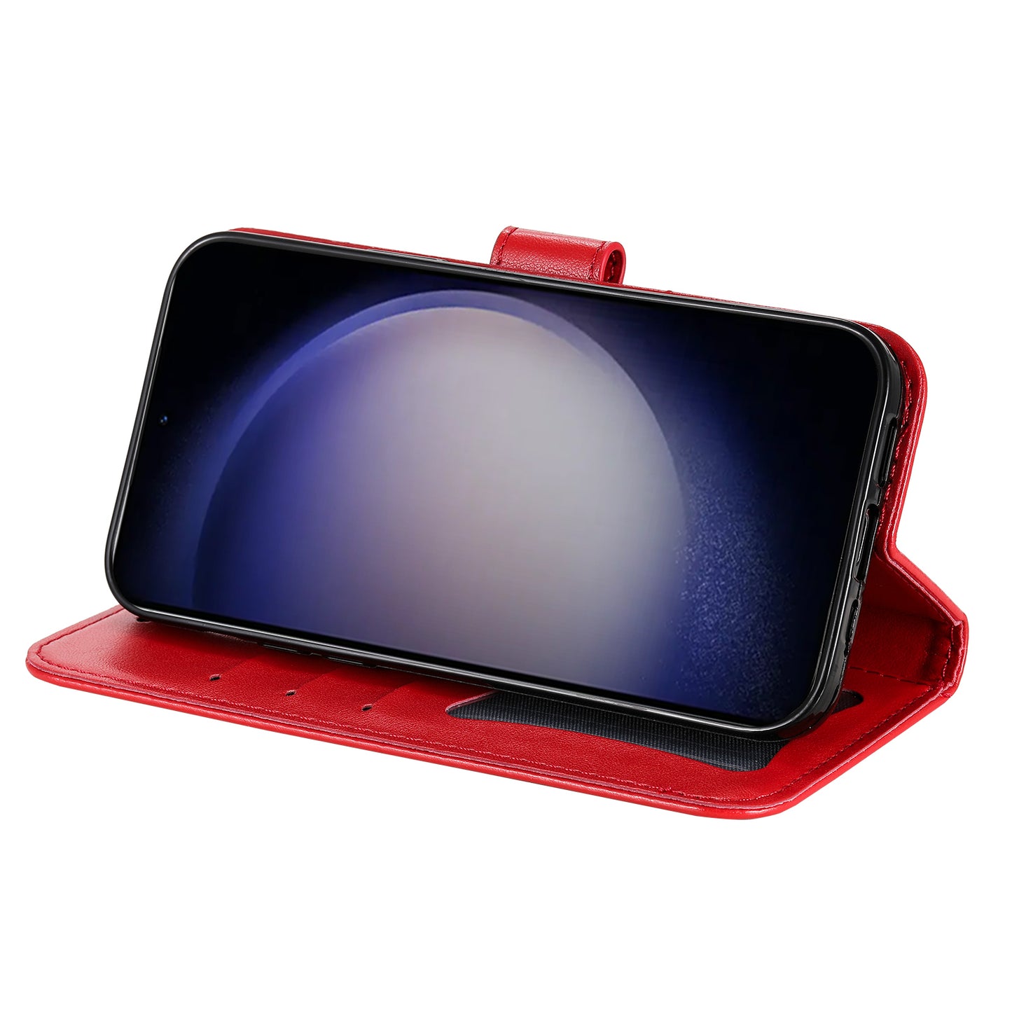 For Samsung Galaxy S24+ Case Stand Wallet Imprinted PU Leather Mobile Phone Shell Cover - Red