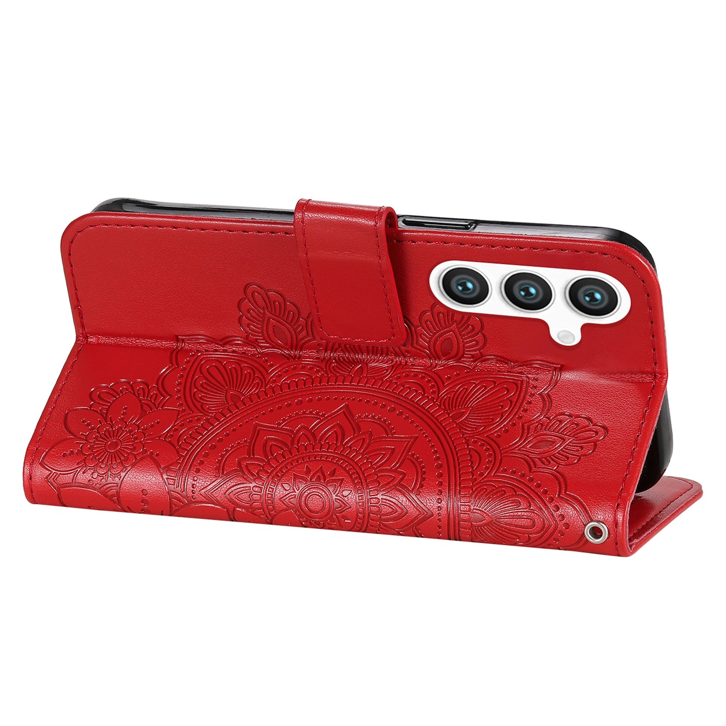 For Samsung Galaxy S24+ Case Stand Wallet Imprinted PU Leather Mobile Phone Shell Cover - Red
