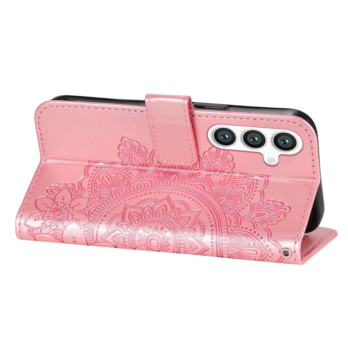 For Samsung Galaxy S24+ Case Stand Wallet Imprinted PU Leather Mobile Phone Shell Cover - Pink