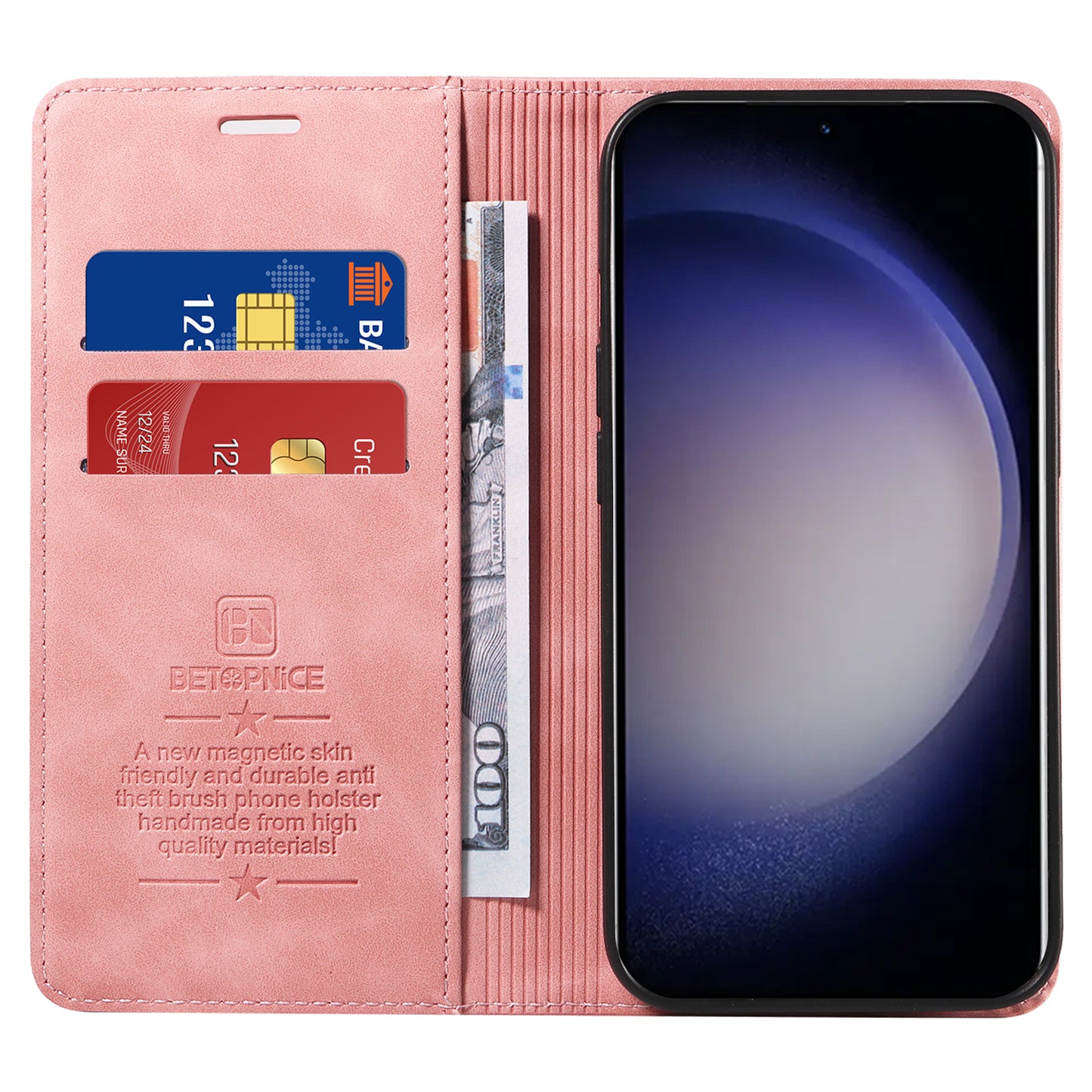 BETOPNICE 003 for Samsung Galaxy S24 Case RFID Blocking Shockproof Protection Phone Cover - Pink