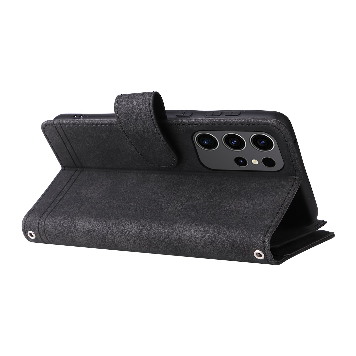 For Samsung Galaxy S24 Ultra Case Zipper Pocket Flip Leather Protective Phone Cover - Black