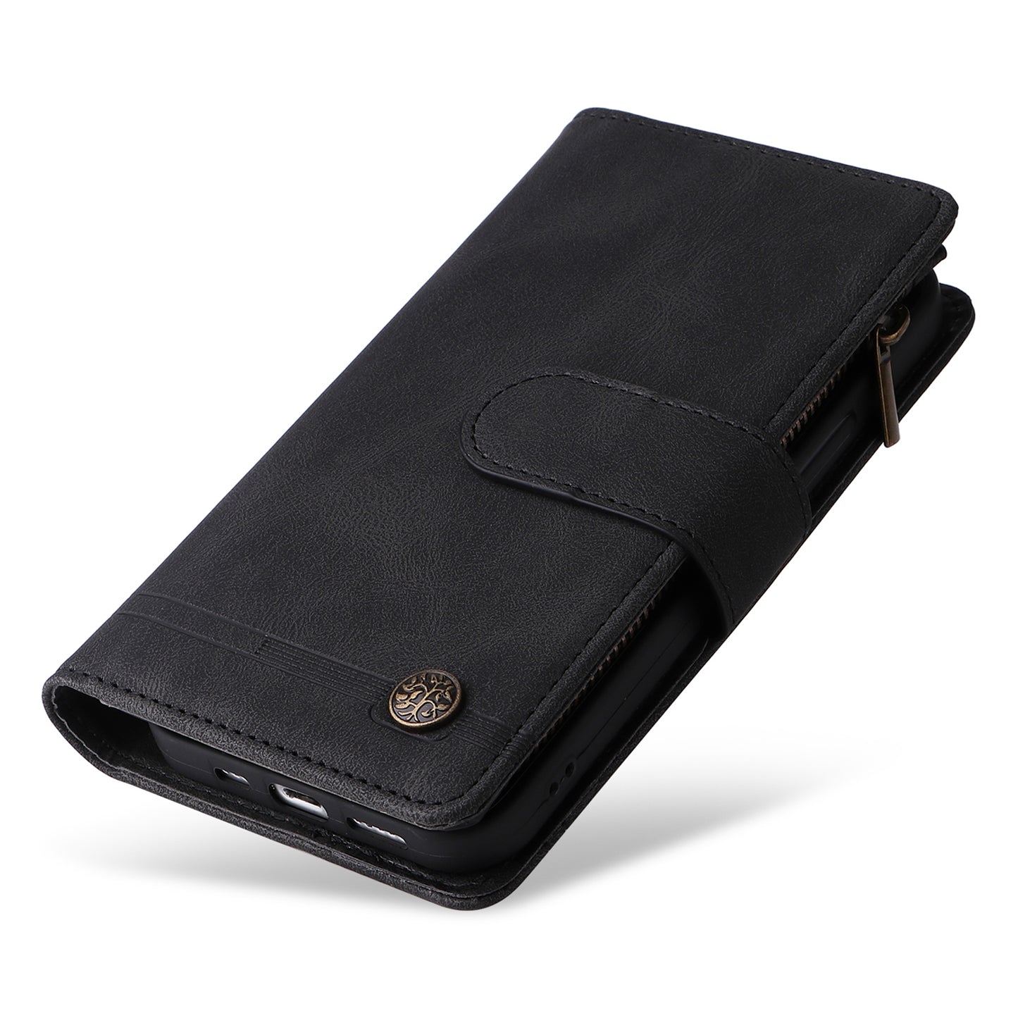 For Samsung Galaxy S24 Ultra Case Zipper Pocket Flip Leather Protective Phone Cover - Black