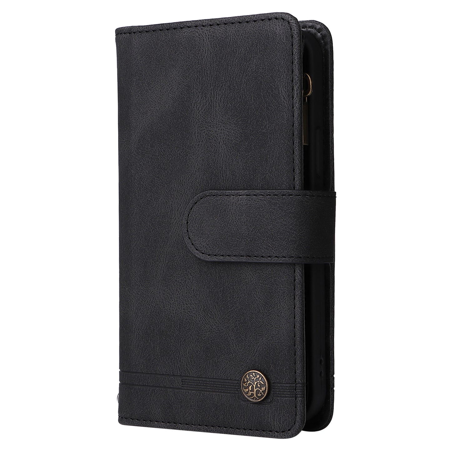 For Samsung Galaxy S24 Ultra Case Zipper Pocket Flip Leather Protective Phone Cover - Black