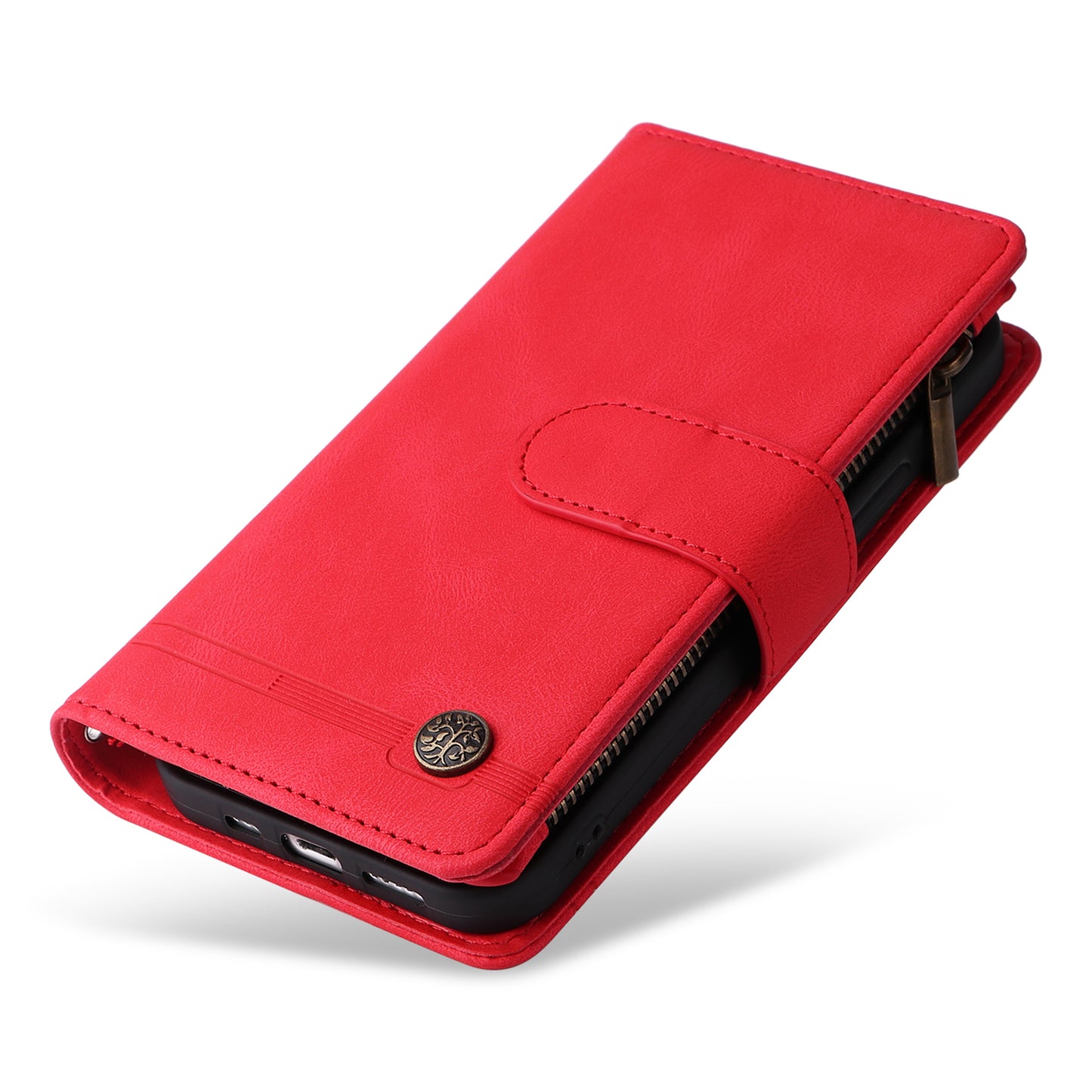 For Samsung Galaxy S24 Ultra Case Zipper Pocket Flip Leather Protective Phone Cover - Red
