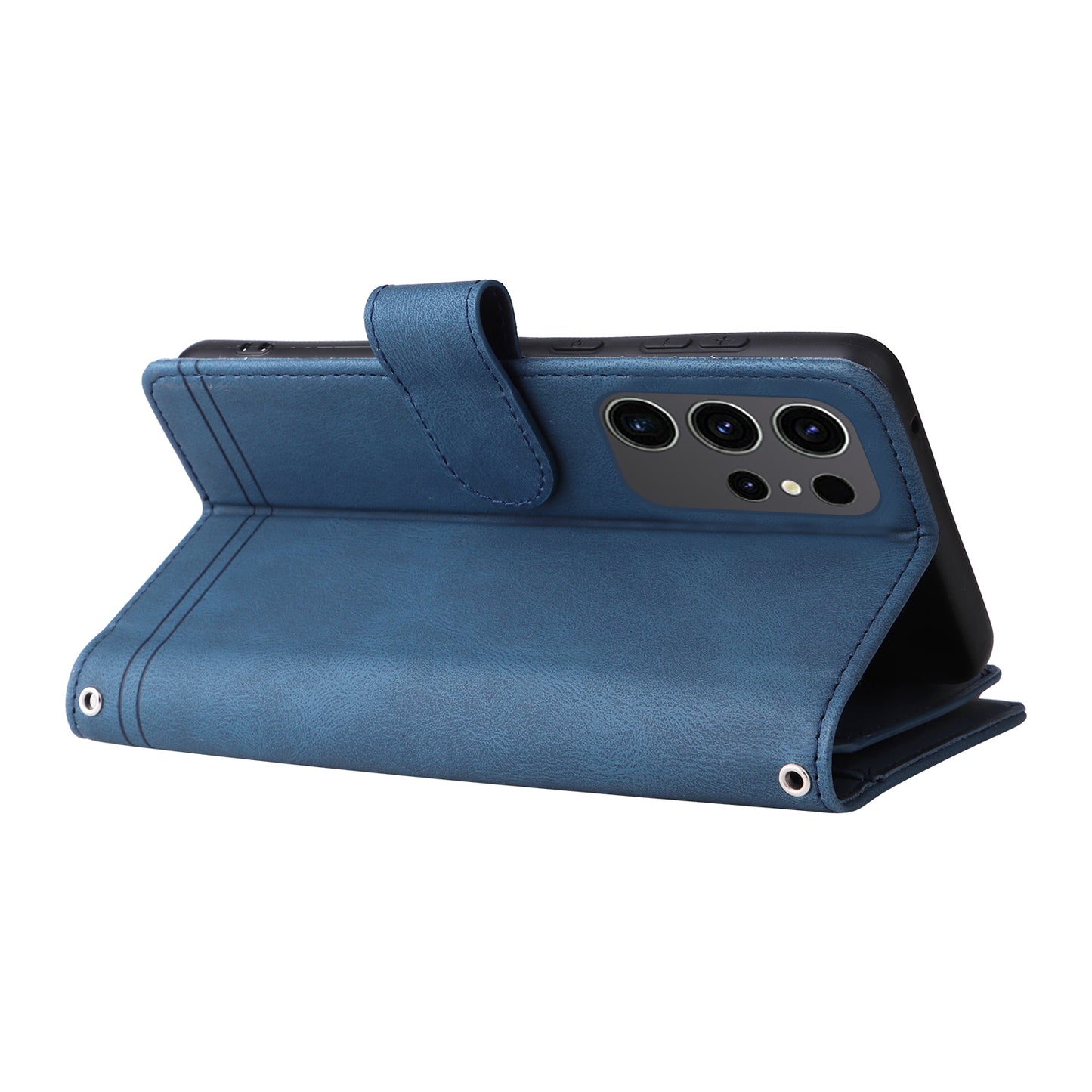 For Samsung Galaxy S24 Ultra Case Zipper Pocket Flip Leather Protective Phone Cover - Blue
