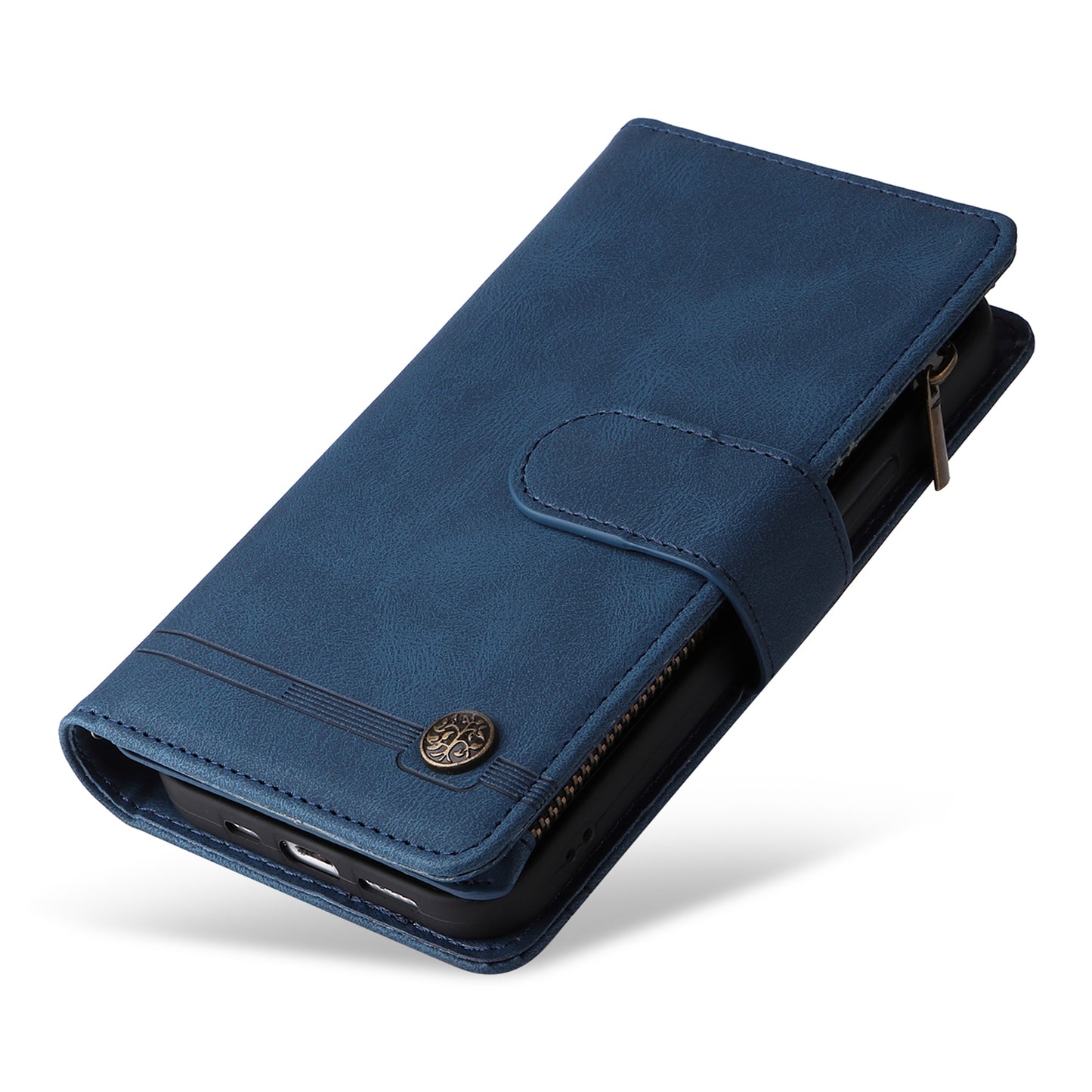 For Samsung Galaxy S24 Ultra Case Zipper Pocket Flip Leather Protective Phone Cover - Blue