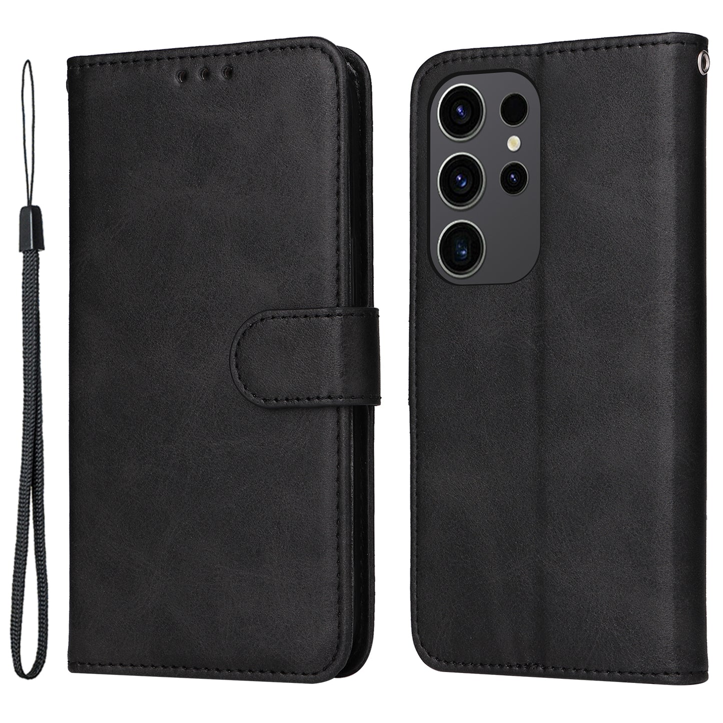 For Samsung Galaxy S24 Ultra Case Flip Stand PU Leather Protective Phone Cover - Black