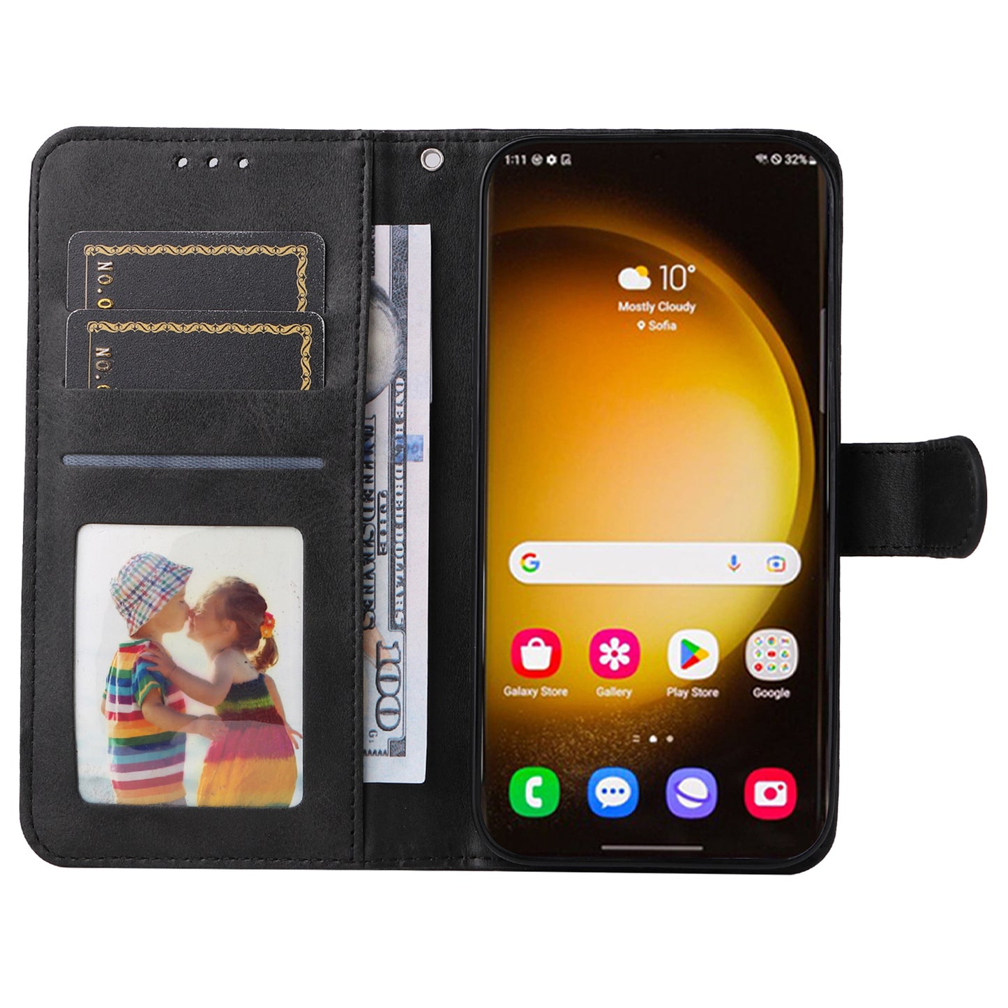For Samsung Galaxy S24 Ultra Case Flip Stand PU Leather Protective Phone Cover - Black