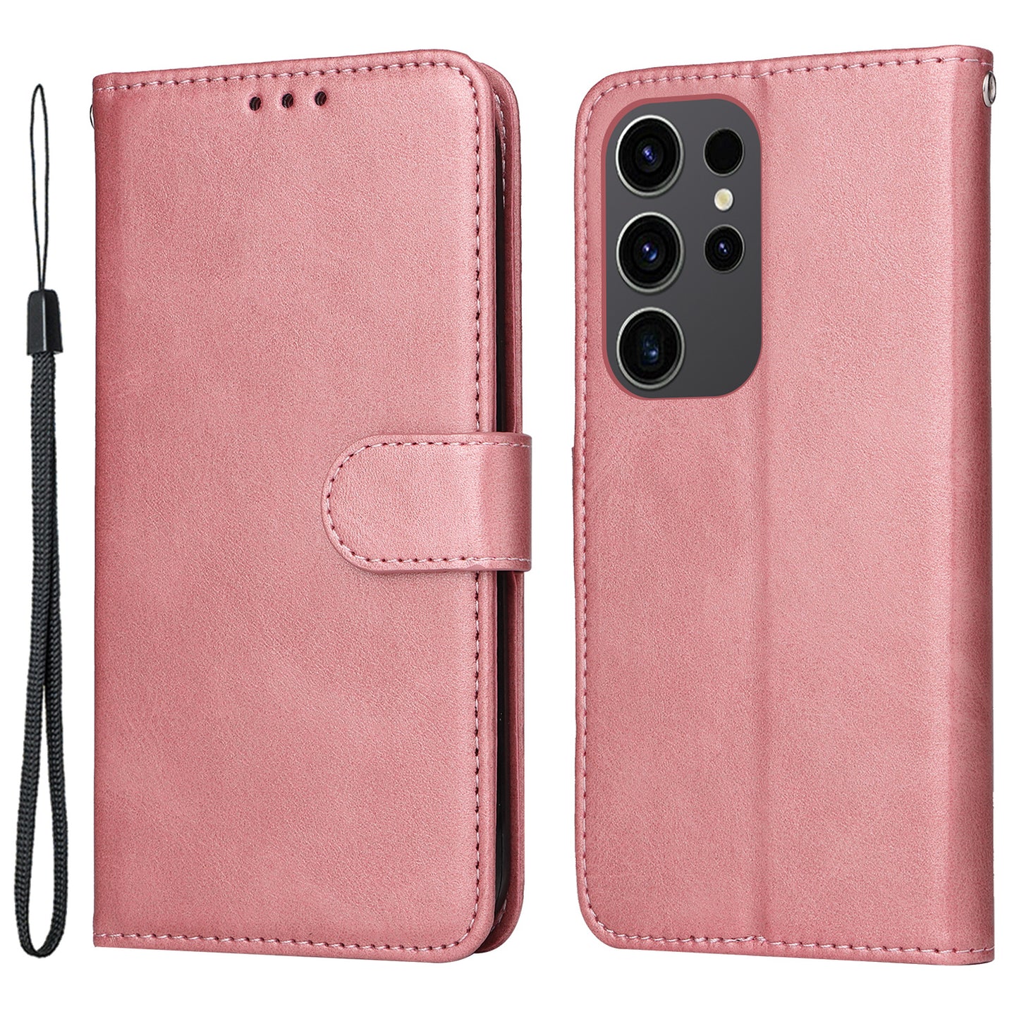 For Samsung Galaxy S24 Ultra Case Flip Stand PU Leather Protective Phone Cover - Pink