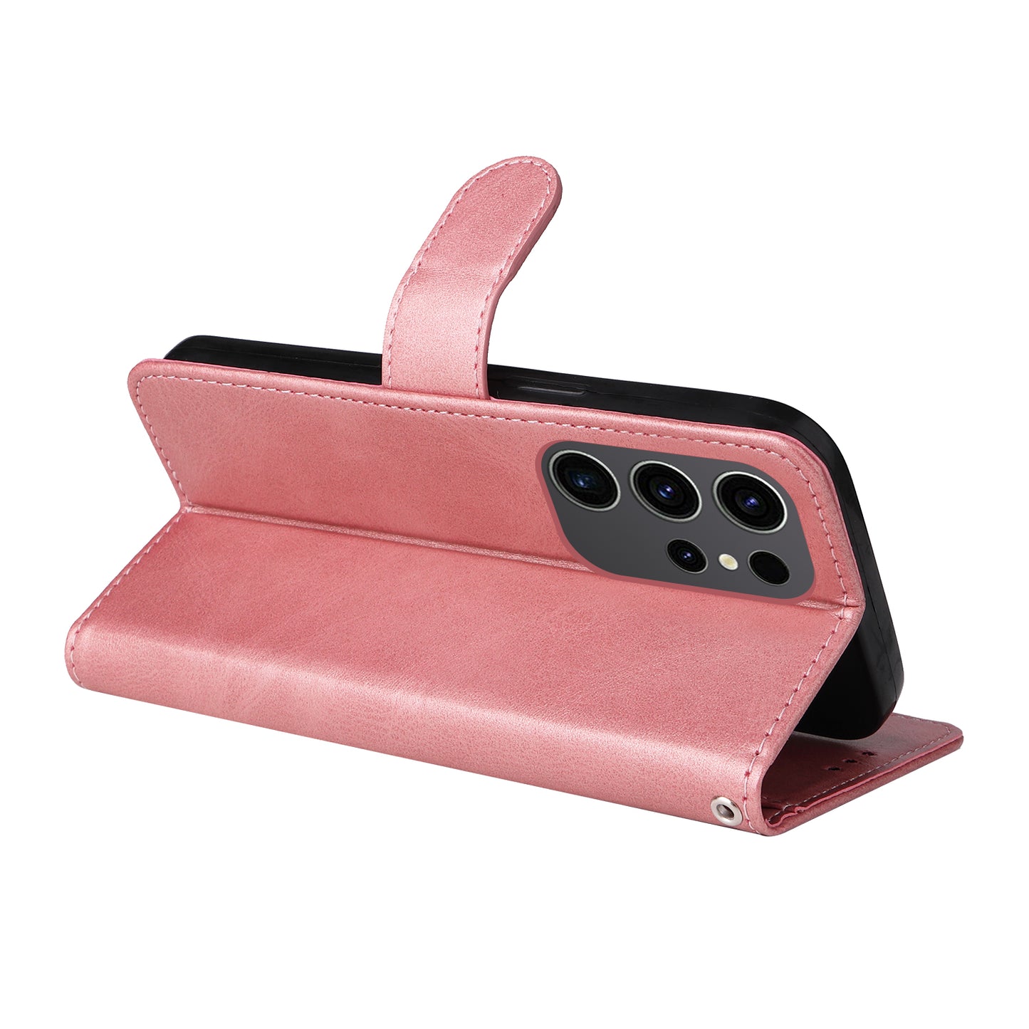 For Samsung Galaxy S24 Ultra Case Flip Stand PU Leather Protective Phone Cover - Pink